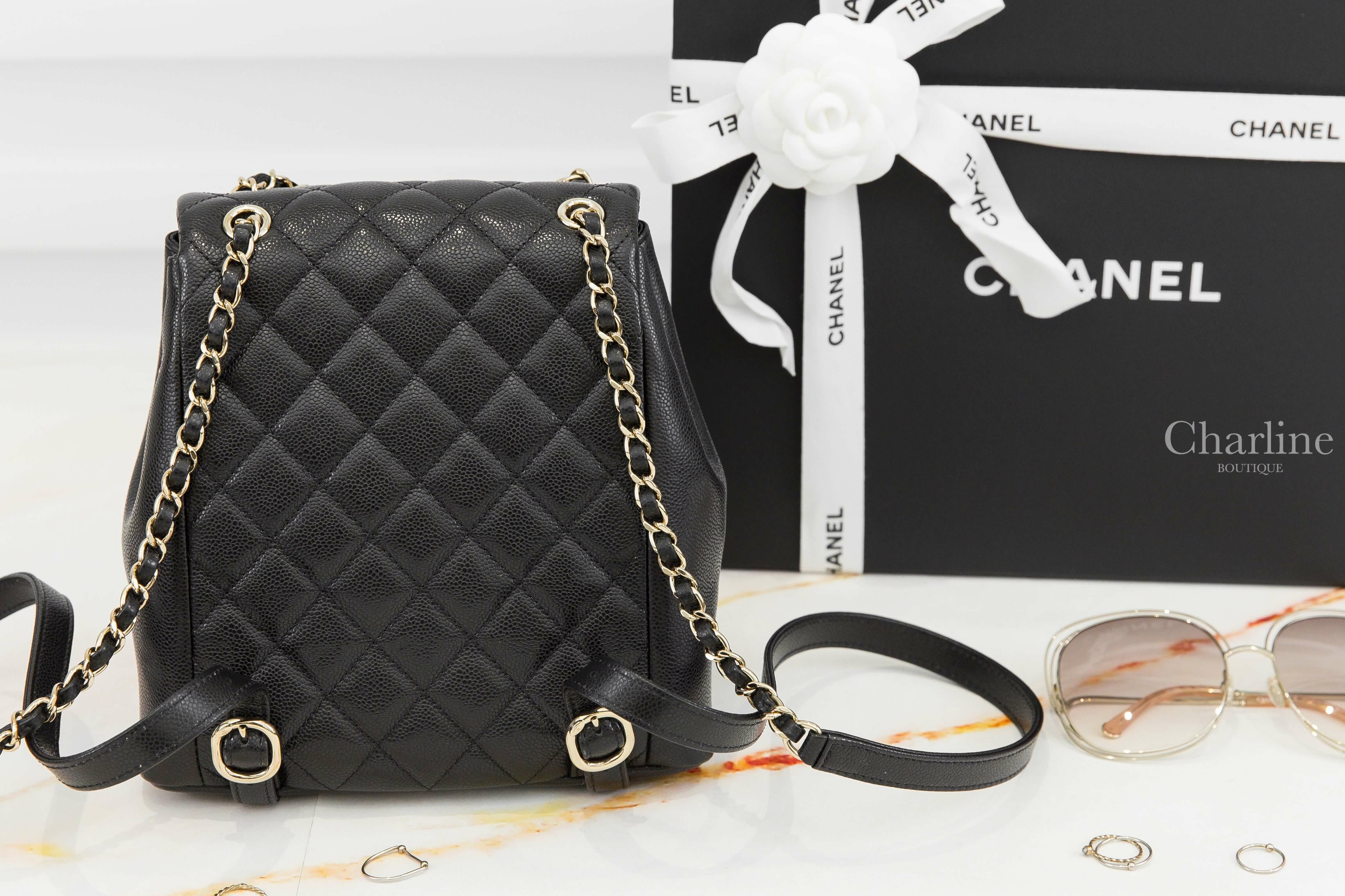 Chanel Backpack 黑色金CC金鍊雙口袋大型荔枝菱格紋手提後背包-Charline Boutique 精品代購