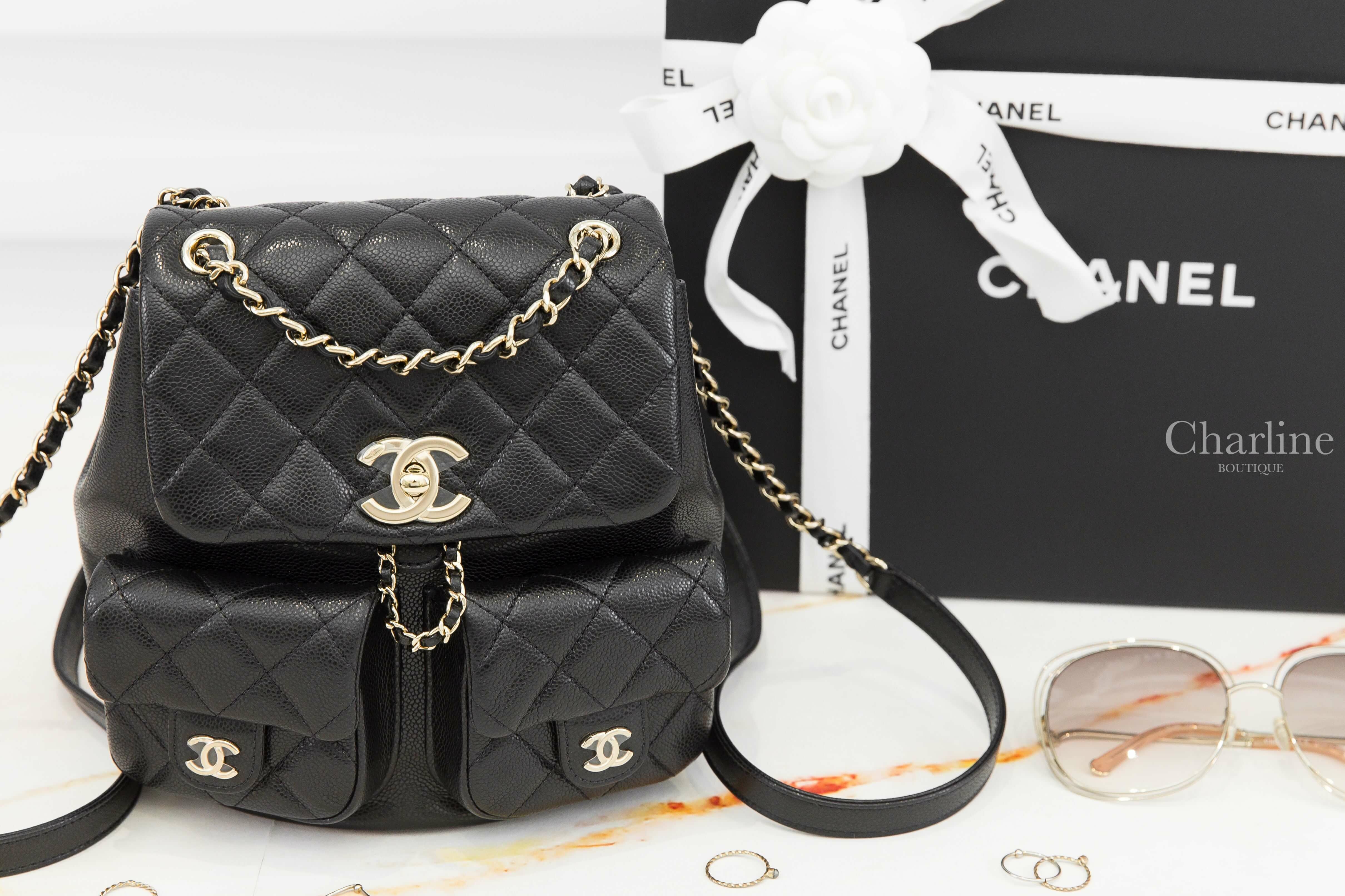 Chanel Backpack 黑色金CC金鍊雙口袋大型荔枝菱格紋手提後背包-Charline Boutique 精品代購