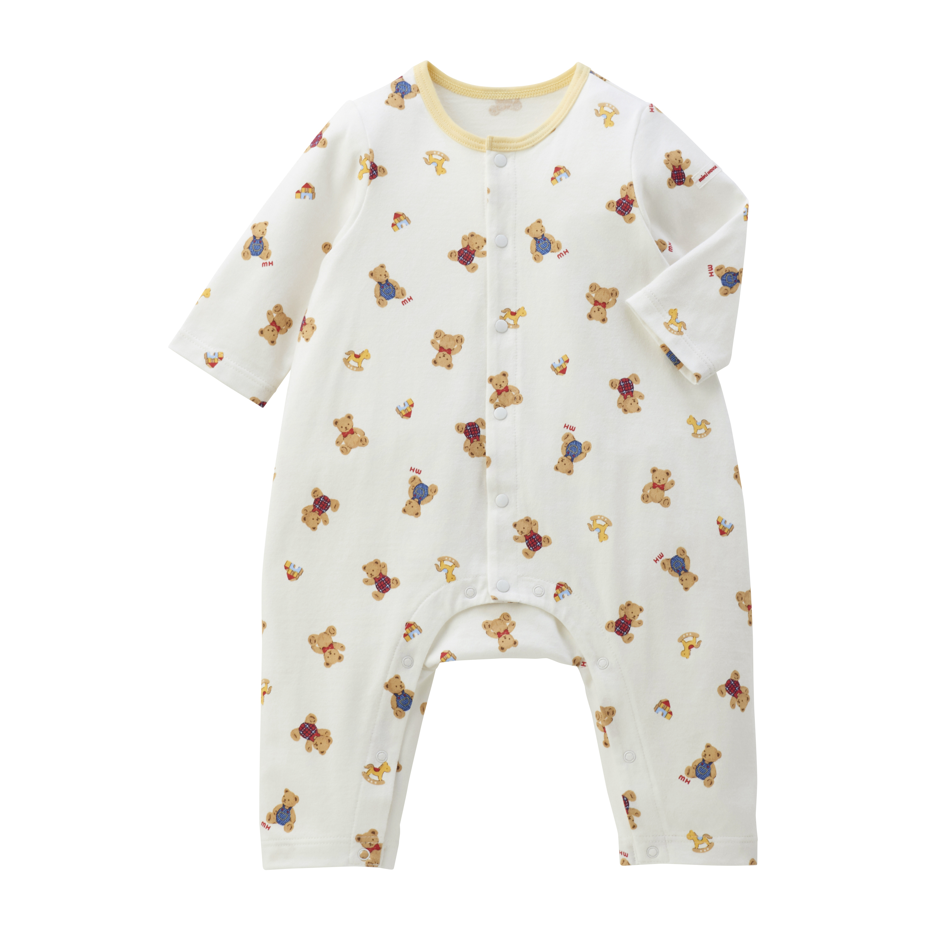 MIKI HOUSE BEAR滿版印花長袖連身衣-白