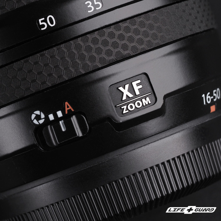 LIFE+GUARD 鏡頭貼膜安裝示意，適用 FUJIFILM XF 16-50mm F2.8-4.8