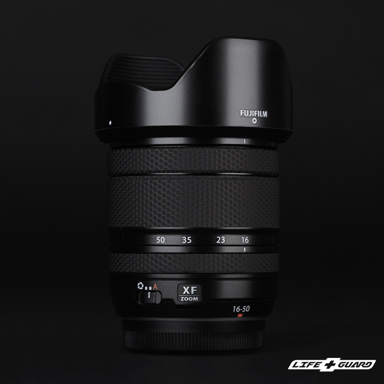 LIFE+GUARD 鏡頭貼膜安裝示意，適用 FUJIFILM XF 16-50mm F2.8-4.8