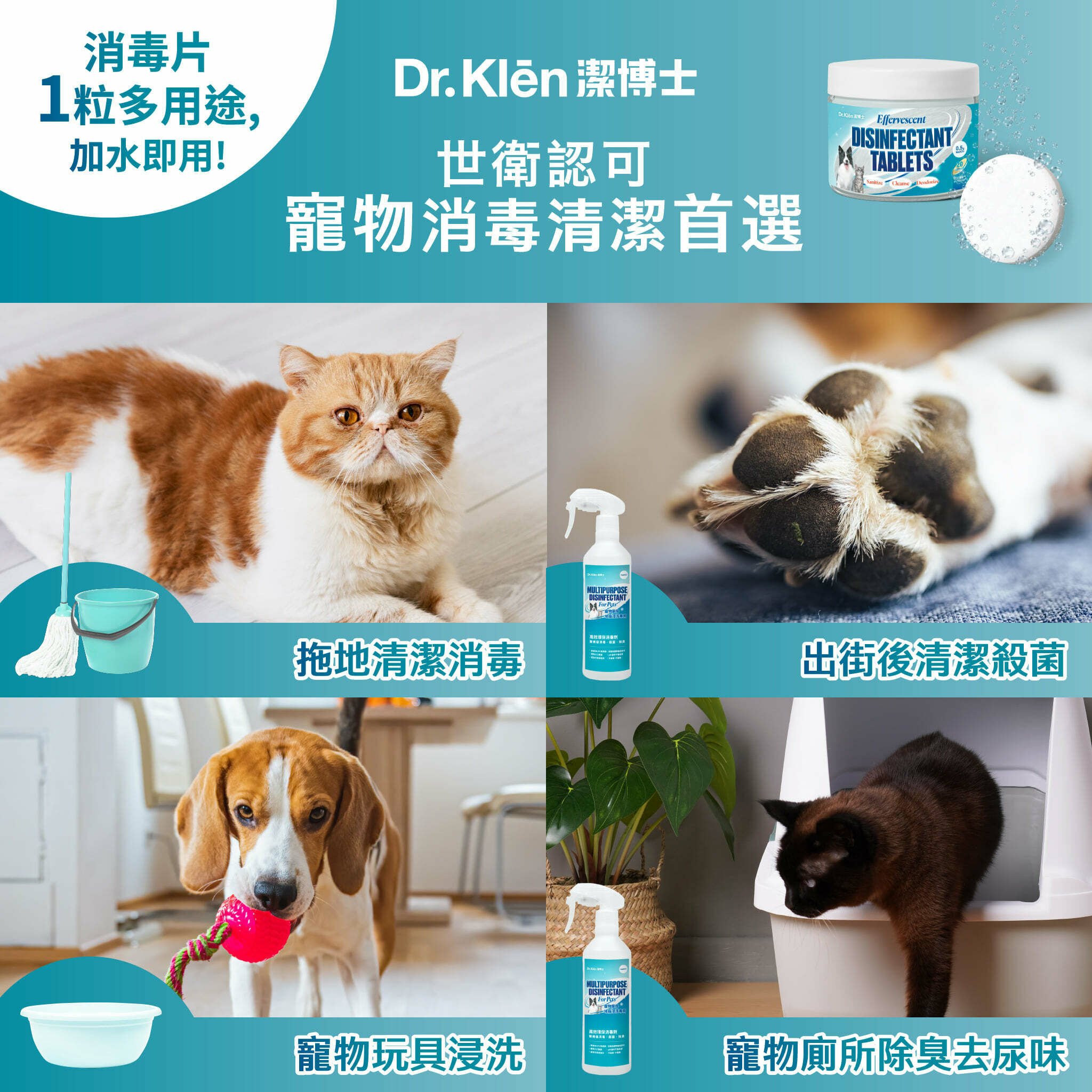 Dr Klen Effervescent DISINFECTANT TABLETS for Pets 150pcs