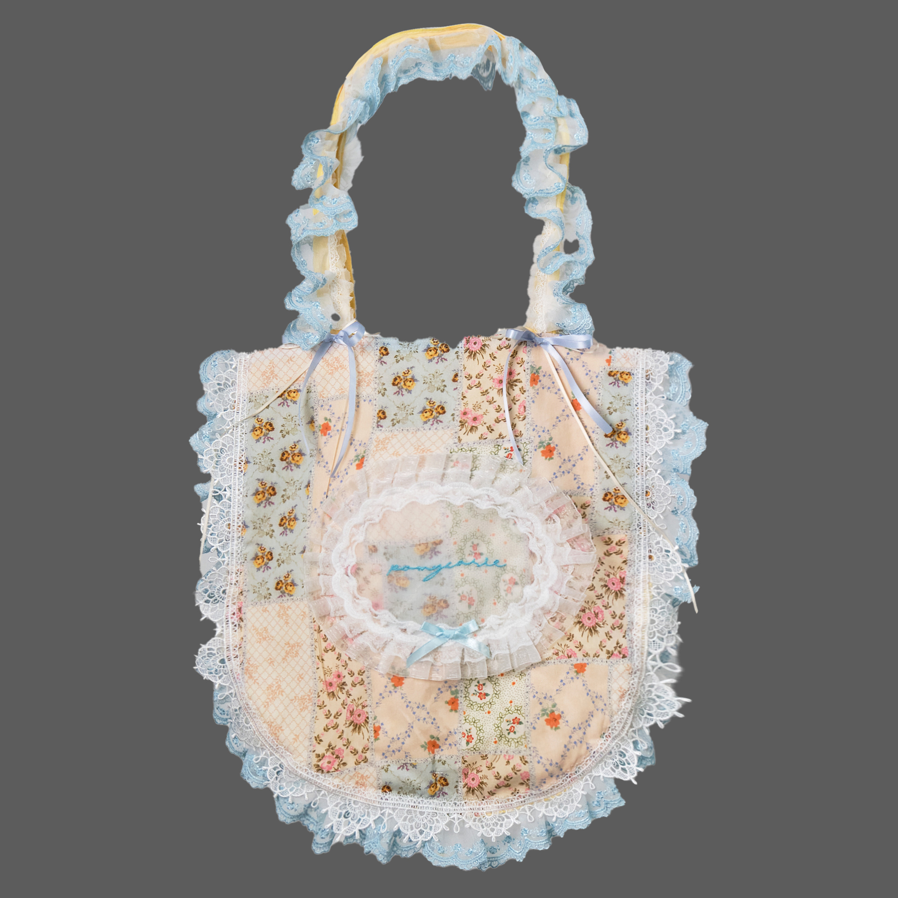 Lace Trim Patchwork Tote Bag