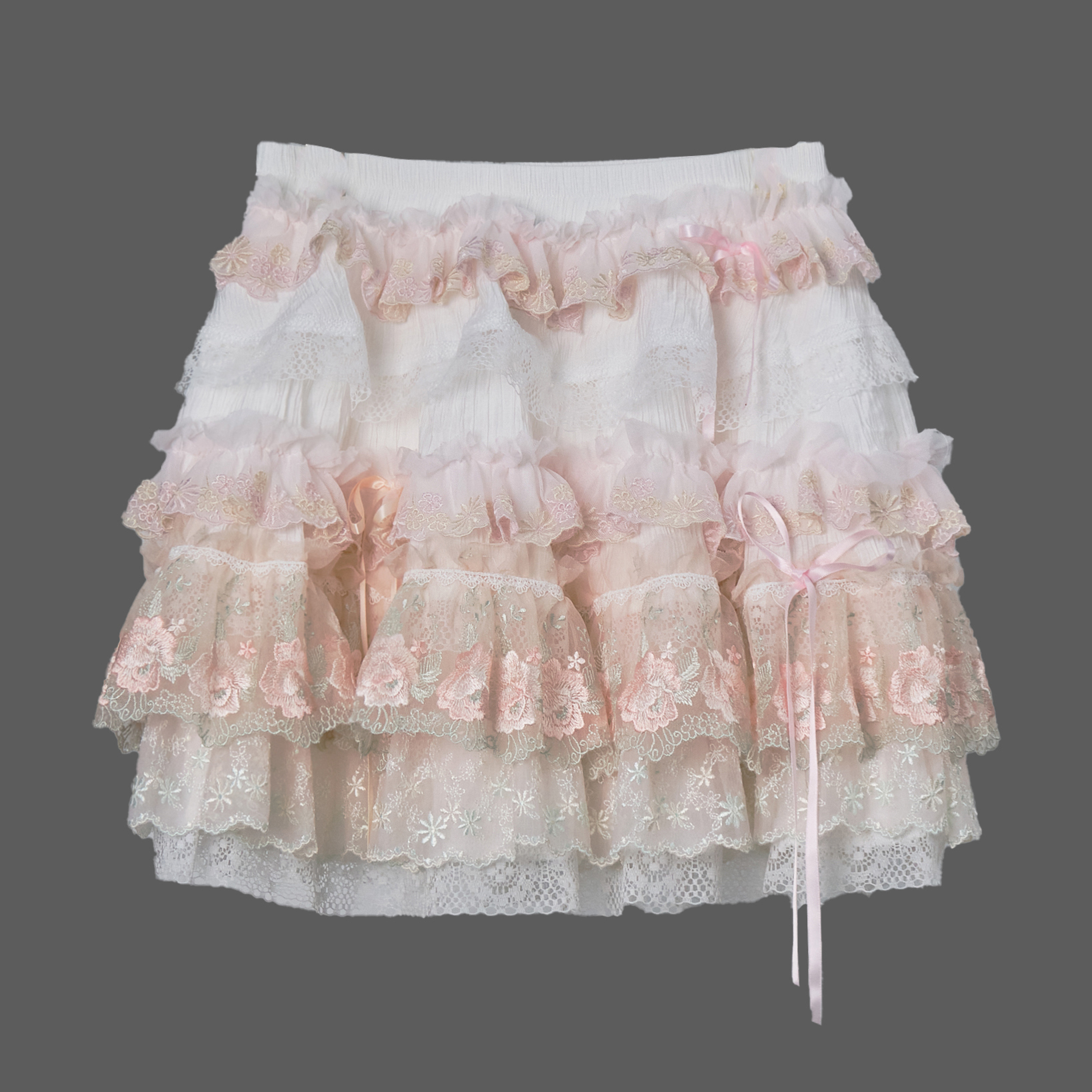 Rose Milk Bath Lace Chiffon Ruffle Mini Skirt