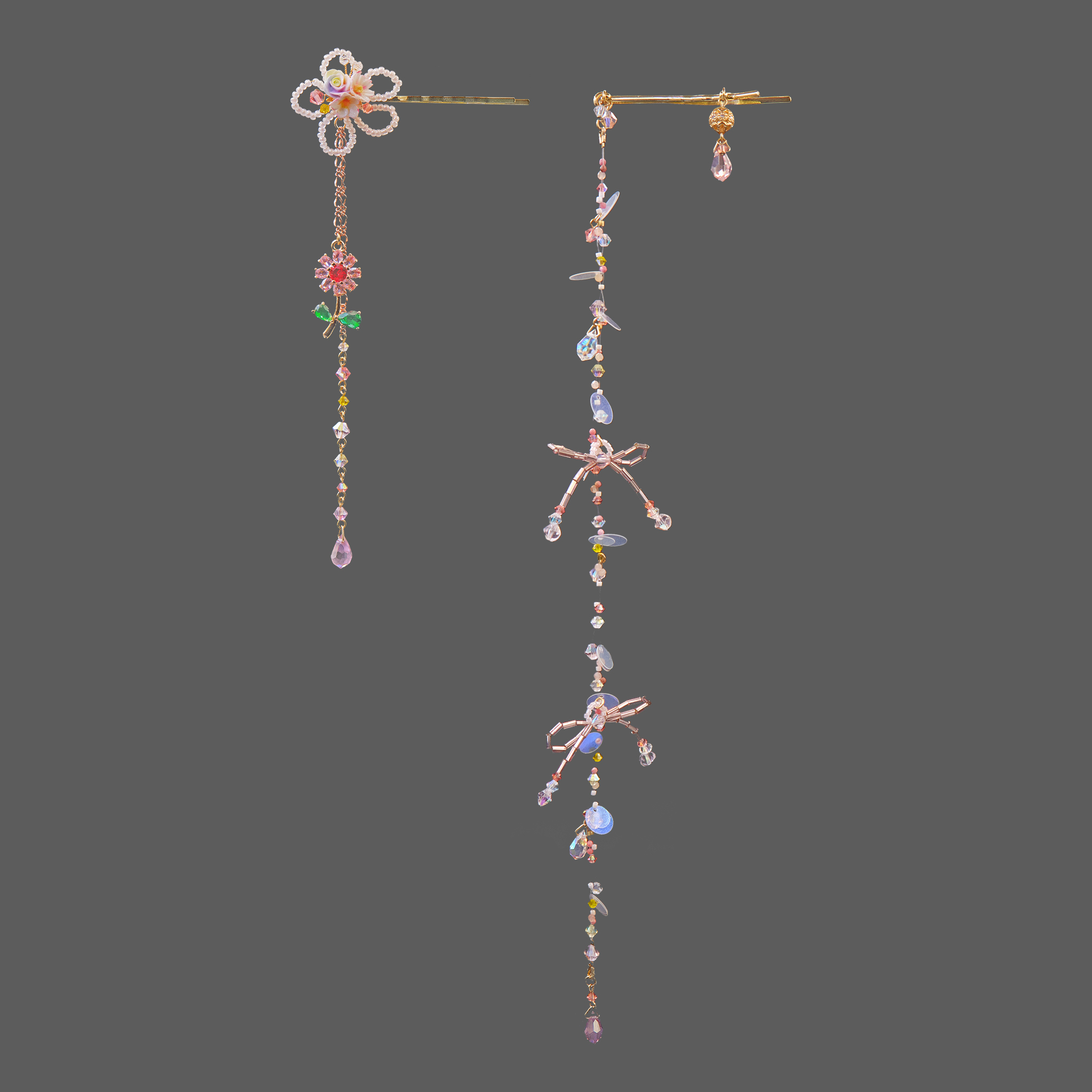 Blue Wave Beaded Flower Bobby Pin Set