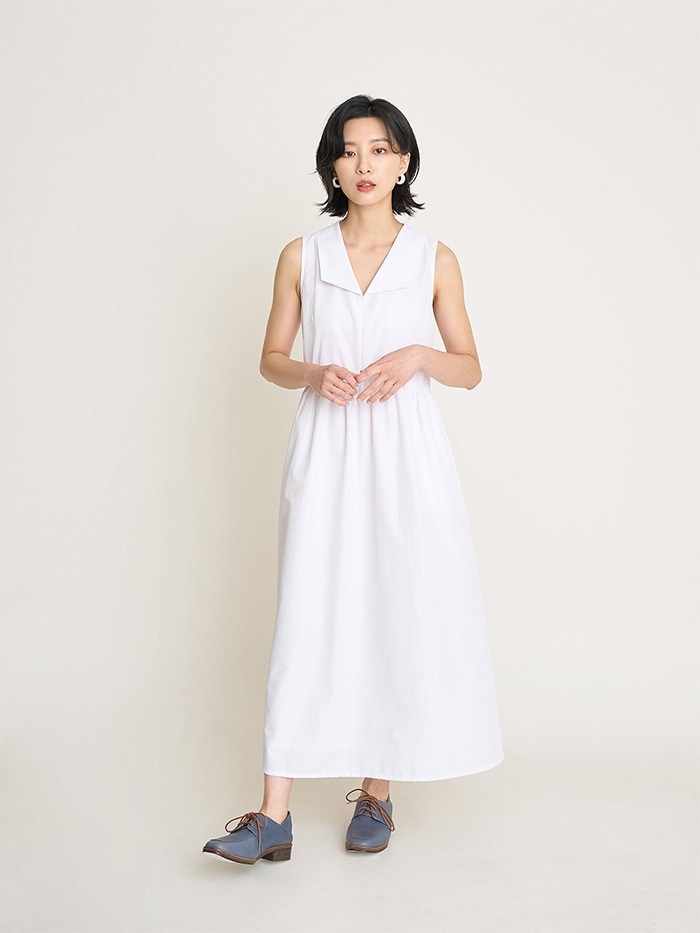 空氣漣漪翻領洋裝-夢霧