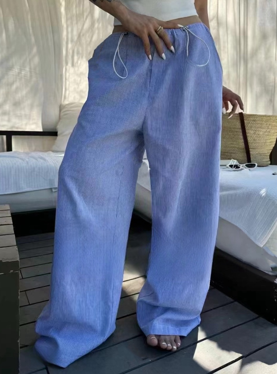 花苞條紋麻感渡假褲*3色