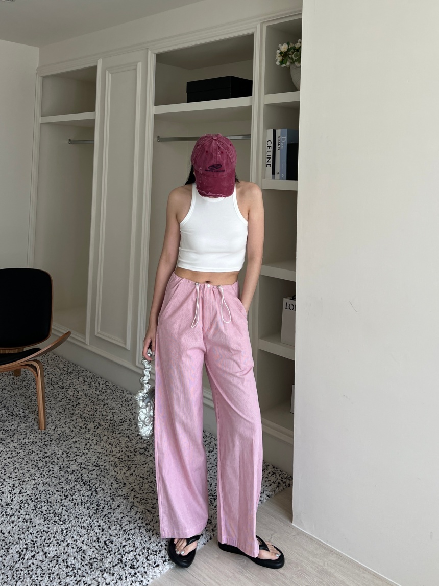 花苞條紋麻感渡假褲*3色