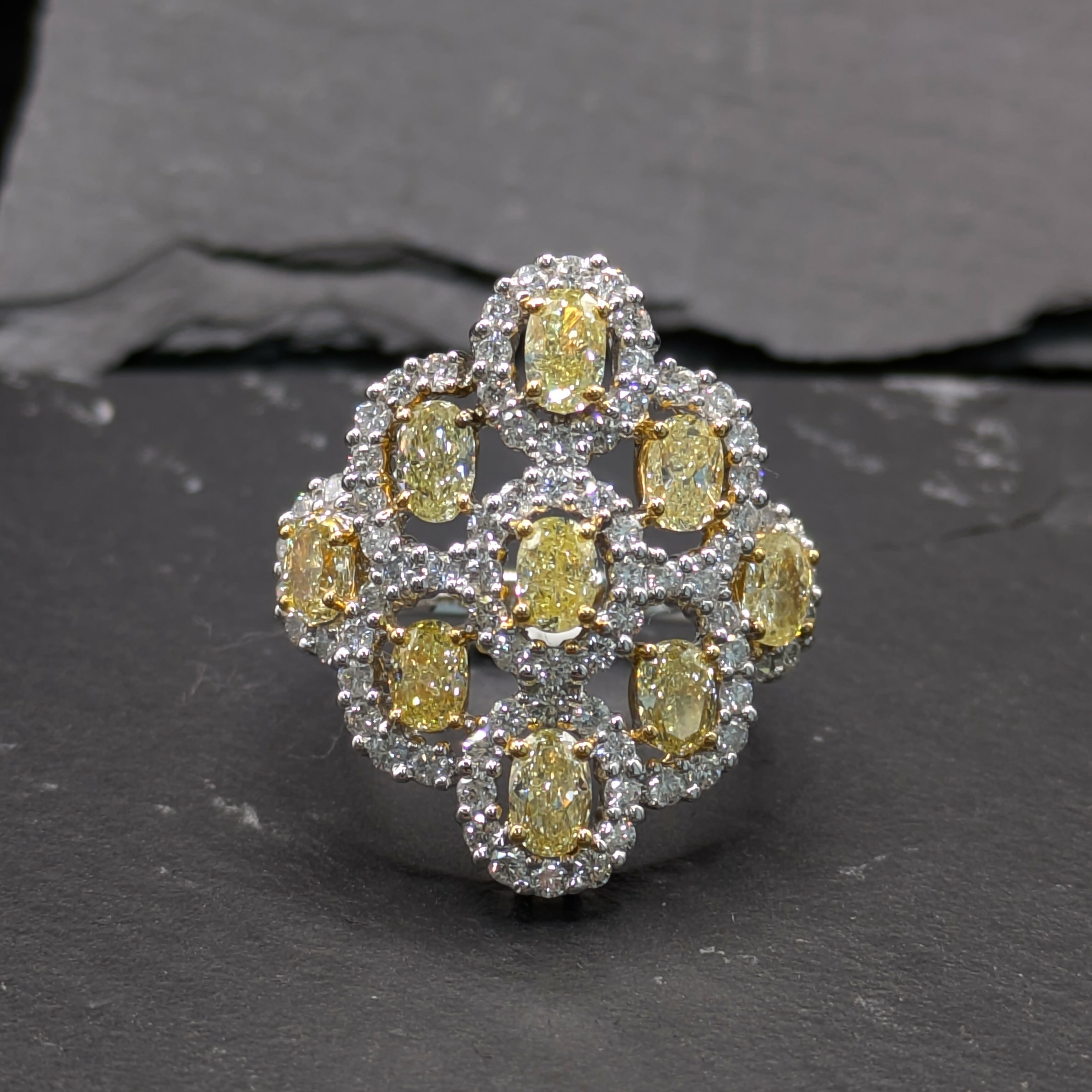 18K White Gold 3.07ct Fancy Yellow Diamond Ring