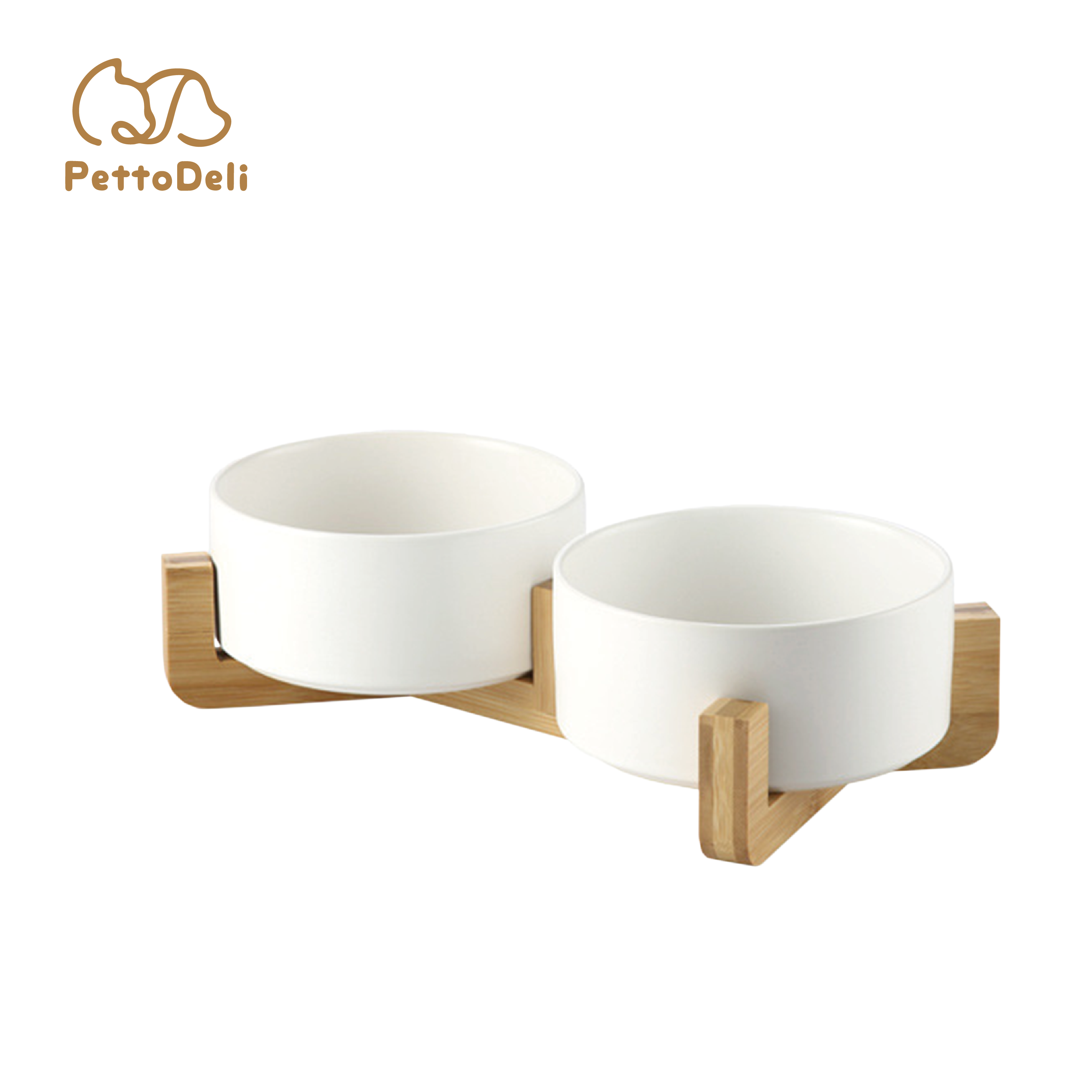 PettoDeli | 15.5cm啞面直身雙碗 連木架 (白色)（710007）