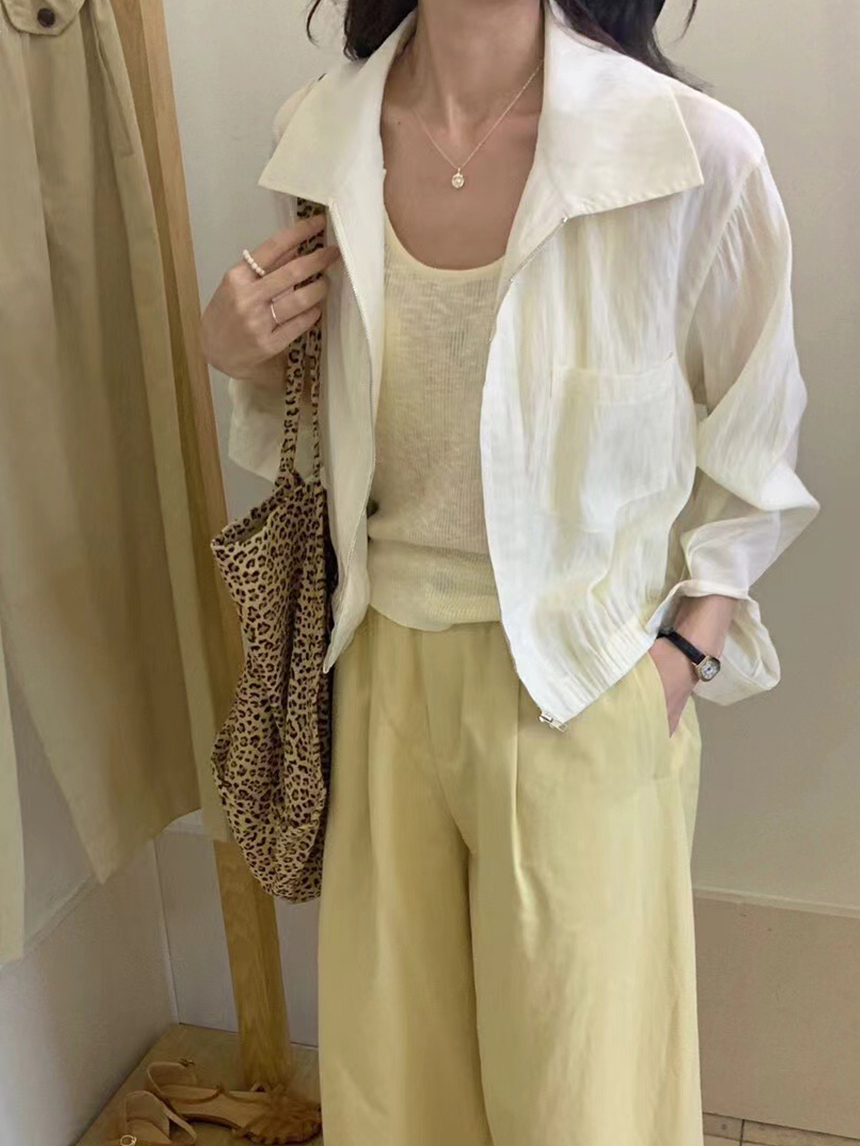 紗質防曬翻領拉鏈外套*3色