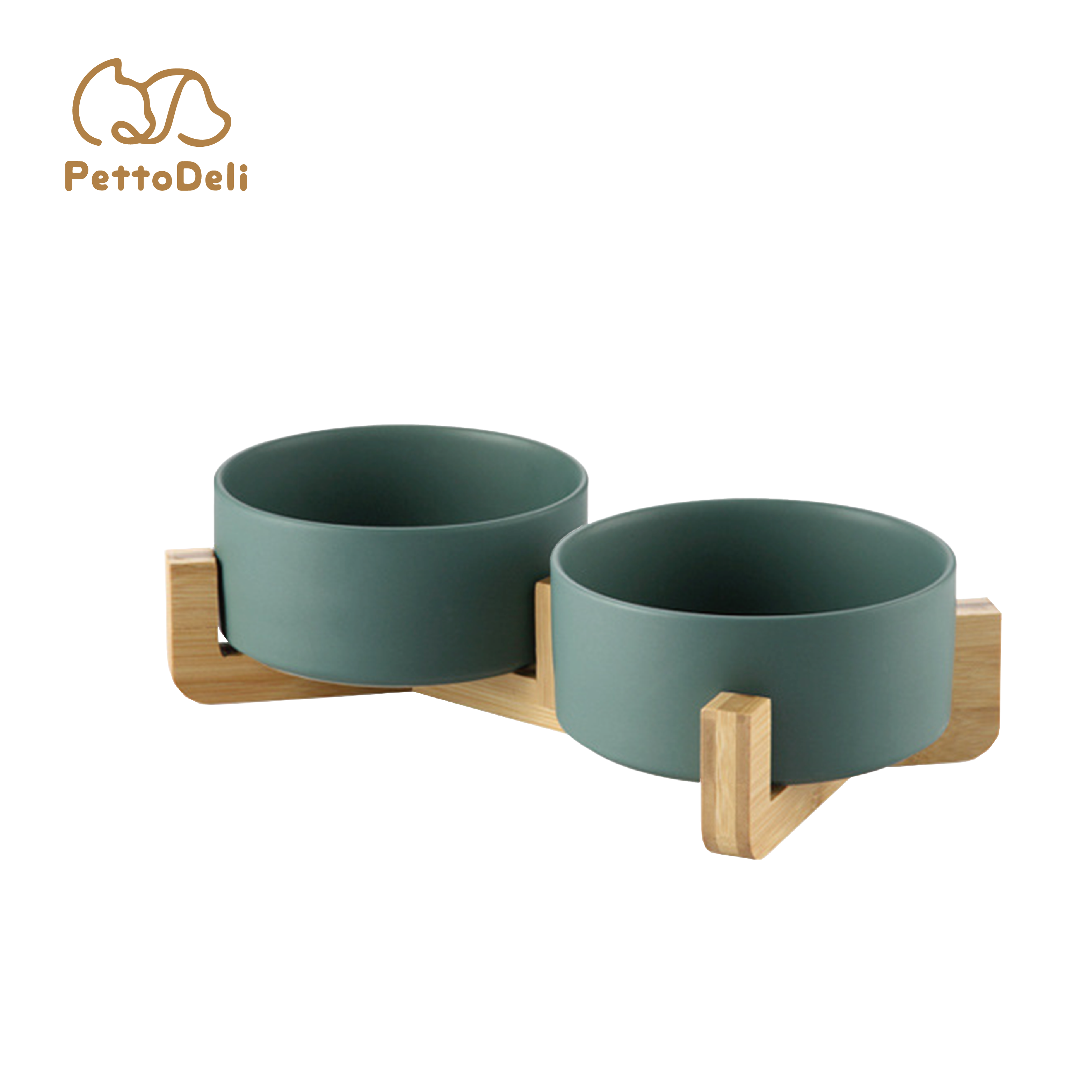 PettoDeli | 15.5cm啞面 直身雙碗 連木架 (綠色)（710008）