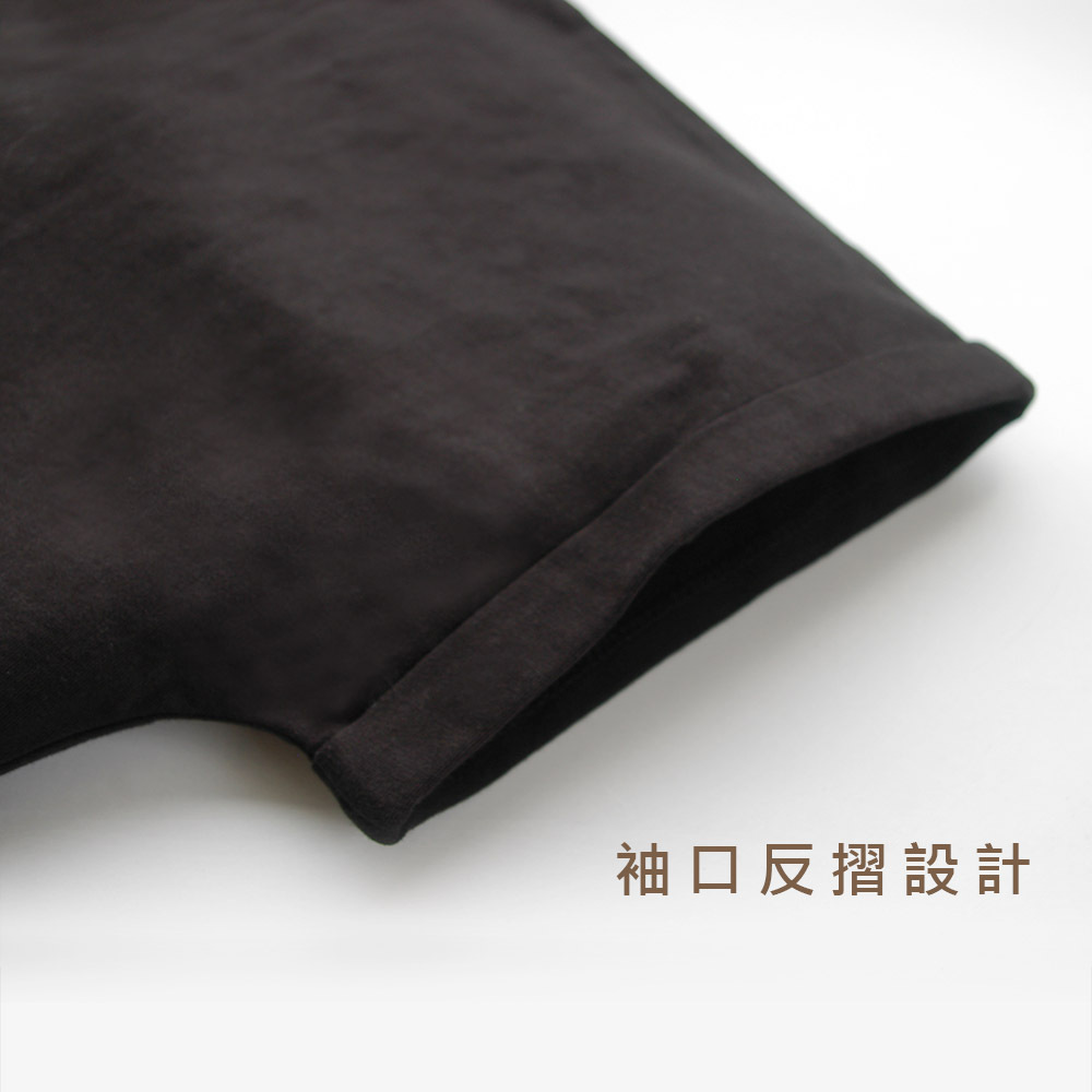 有機棉女竹節V領短袖長版T-黑色F | 藍天畫布有機棉