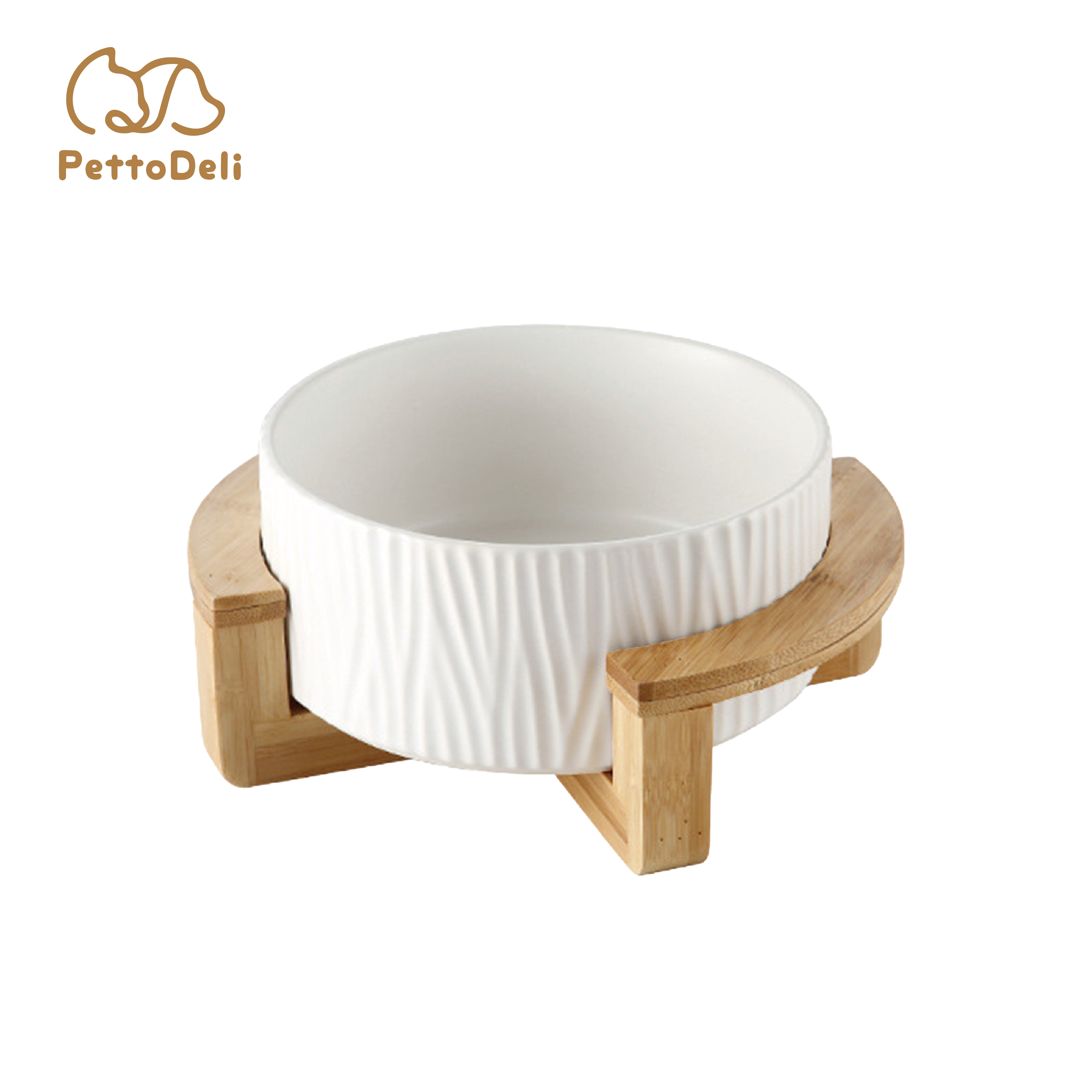 PettoDeli | 13cm 樹紋直身碗 連半圓弧木架 (白色)（710013）