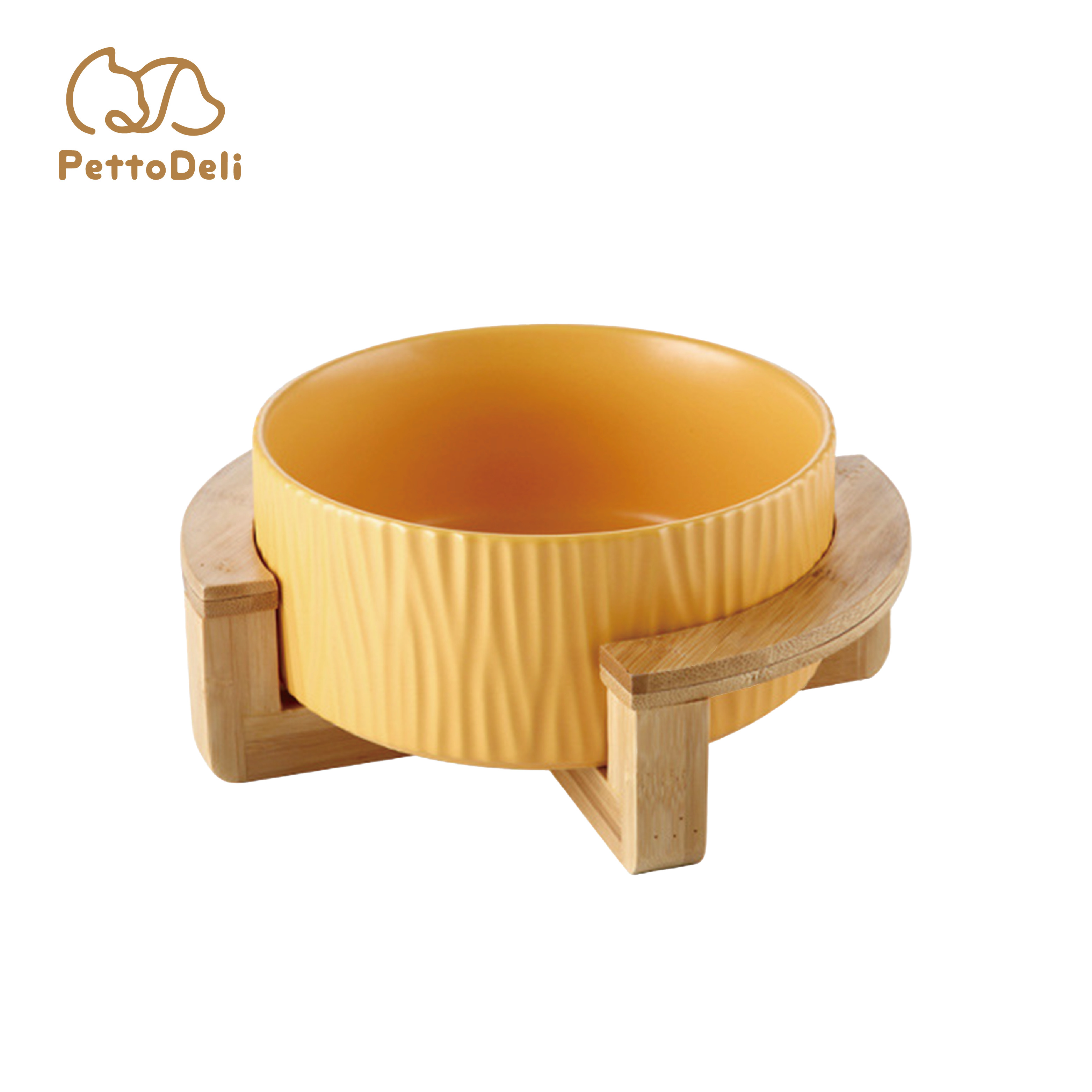 PettoDeli | 13cm 樹紋直身碗 連半圓弧木架 (黃色)（710015）