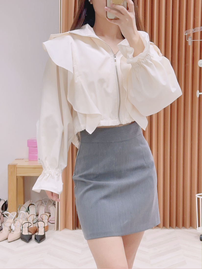 [現貨]甜美風格荷葉連帽外套(象牙白)