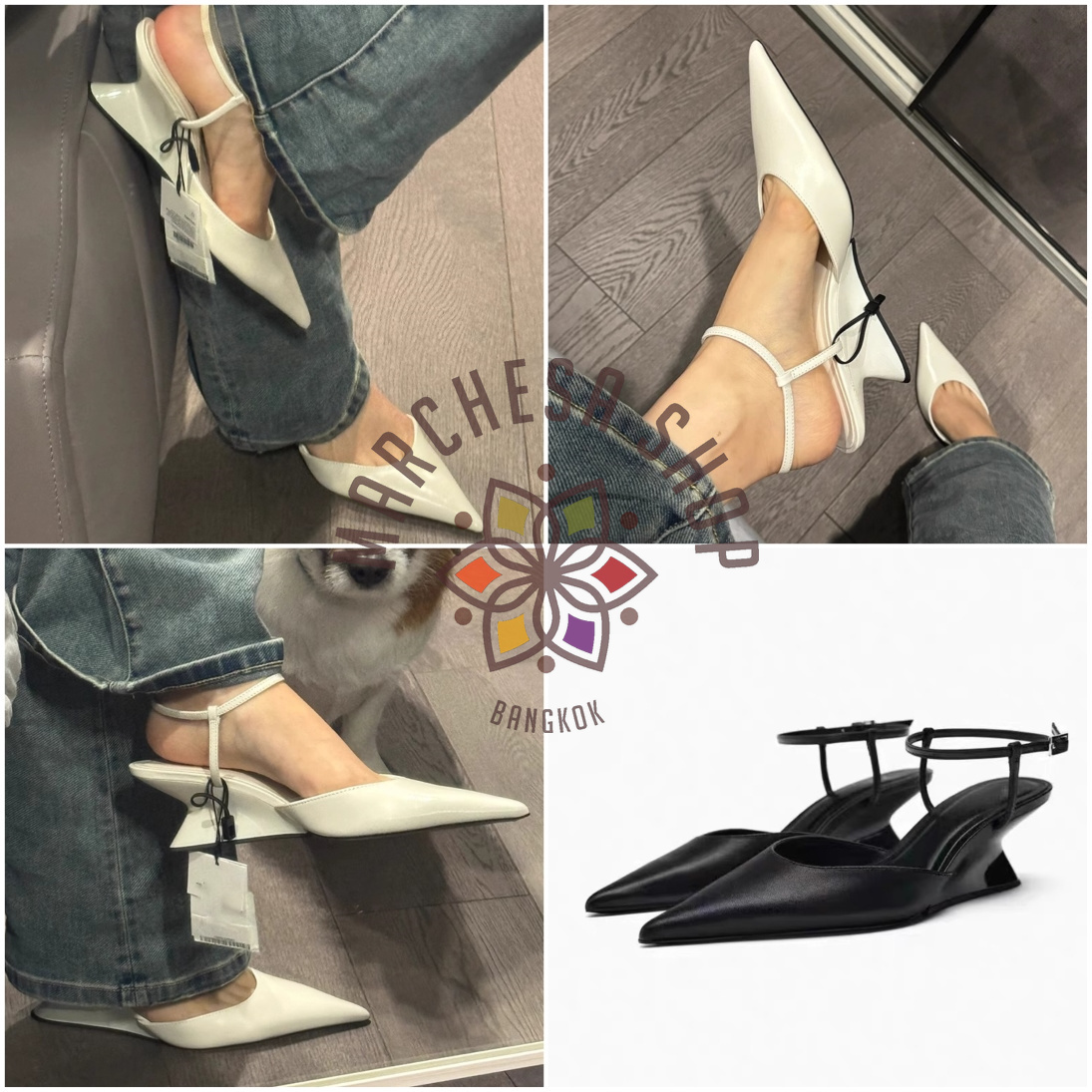 S3123 - 牛皮純色圈帶尖頭高踭涼鞋