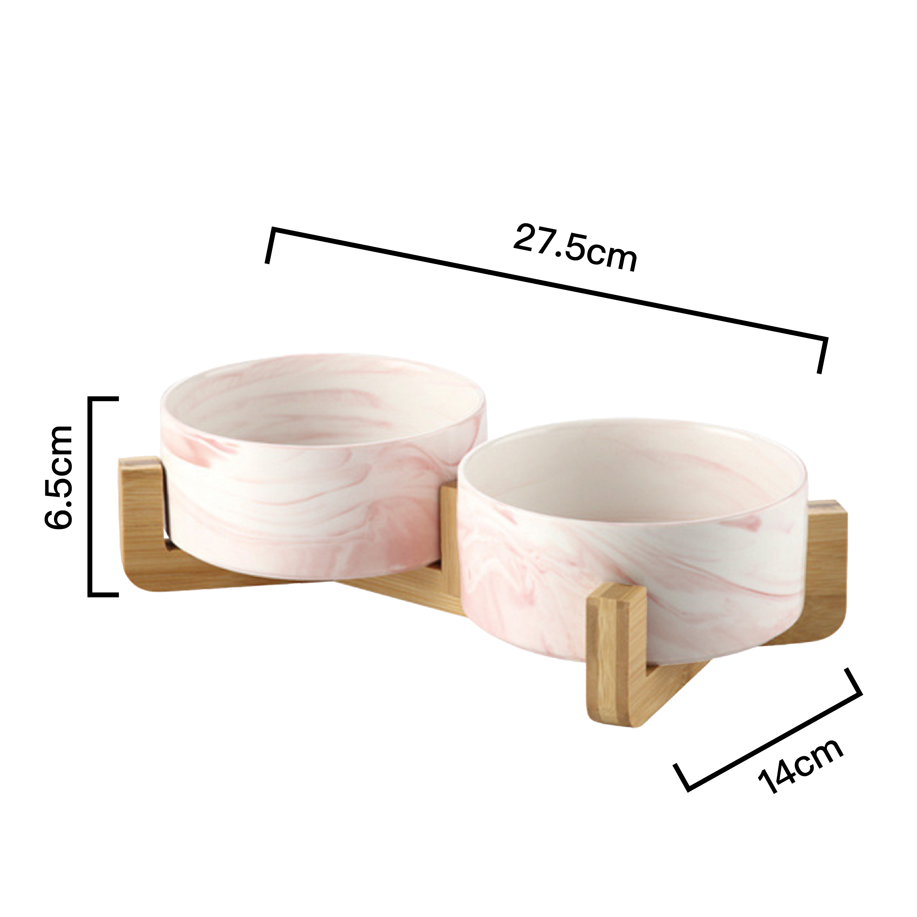 PettoDeli | 13cm 大理石紋雙碗 連木架 (粉紅色)（710016）