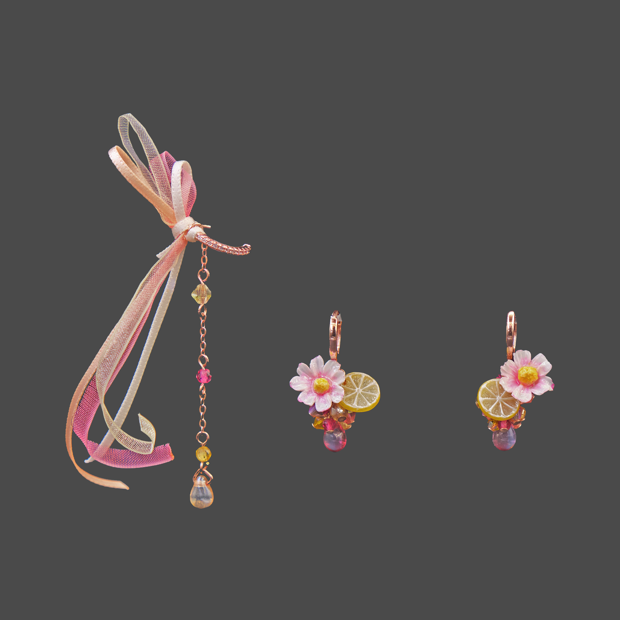 Honey Harvest Ribbon Ear Cuff and Drop Earring Set