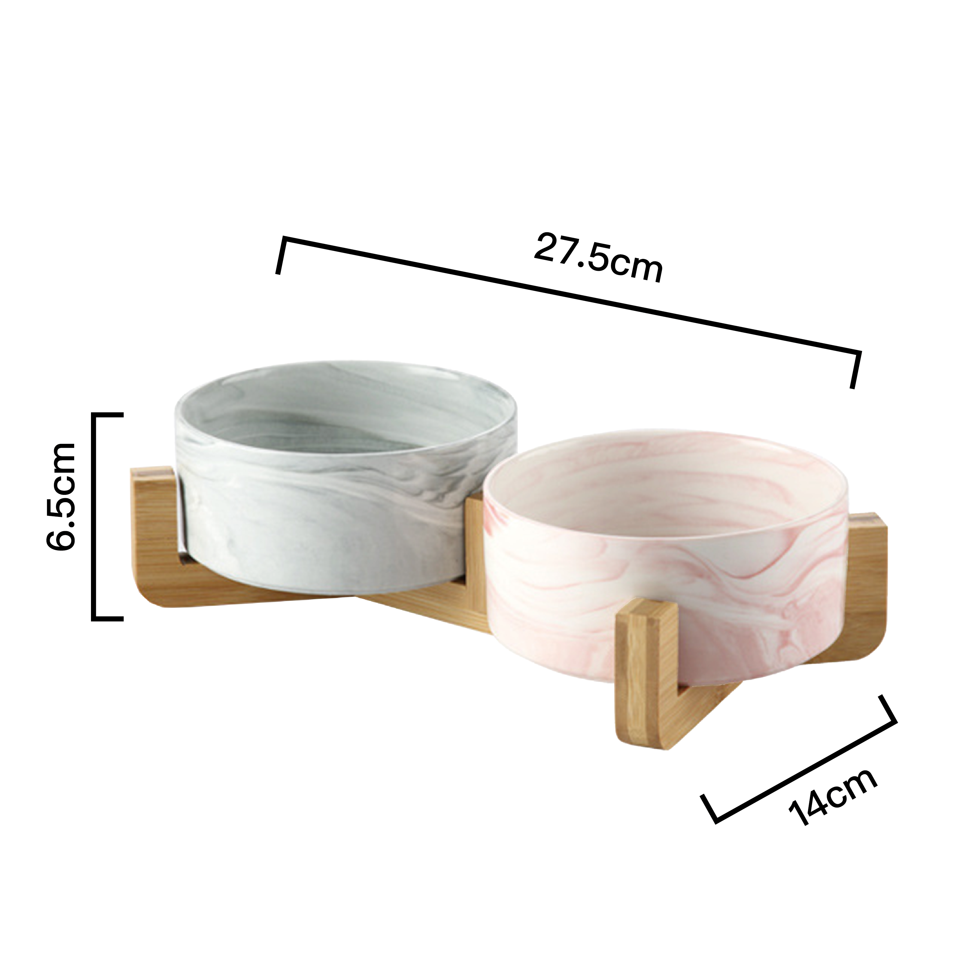 PettoDeli | 13cm 大理石紋雙碗 連木架 (粉紅色 & 灰色)（710017）