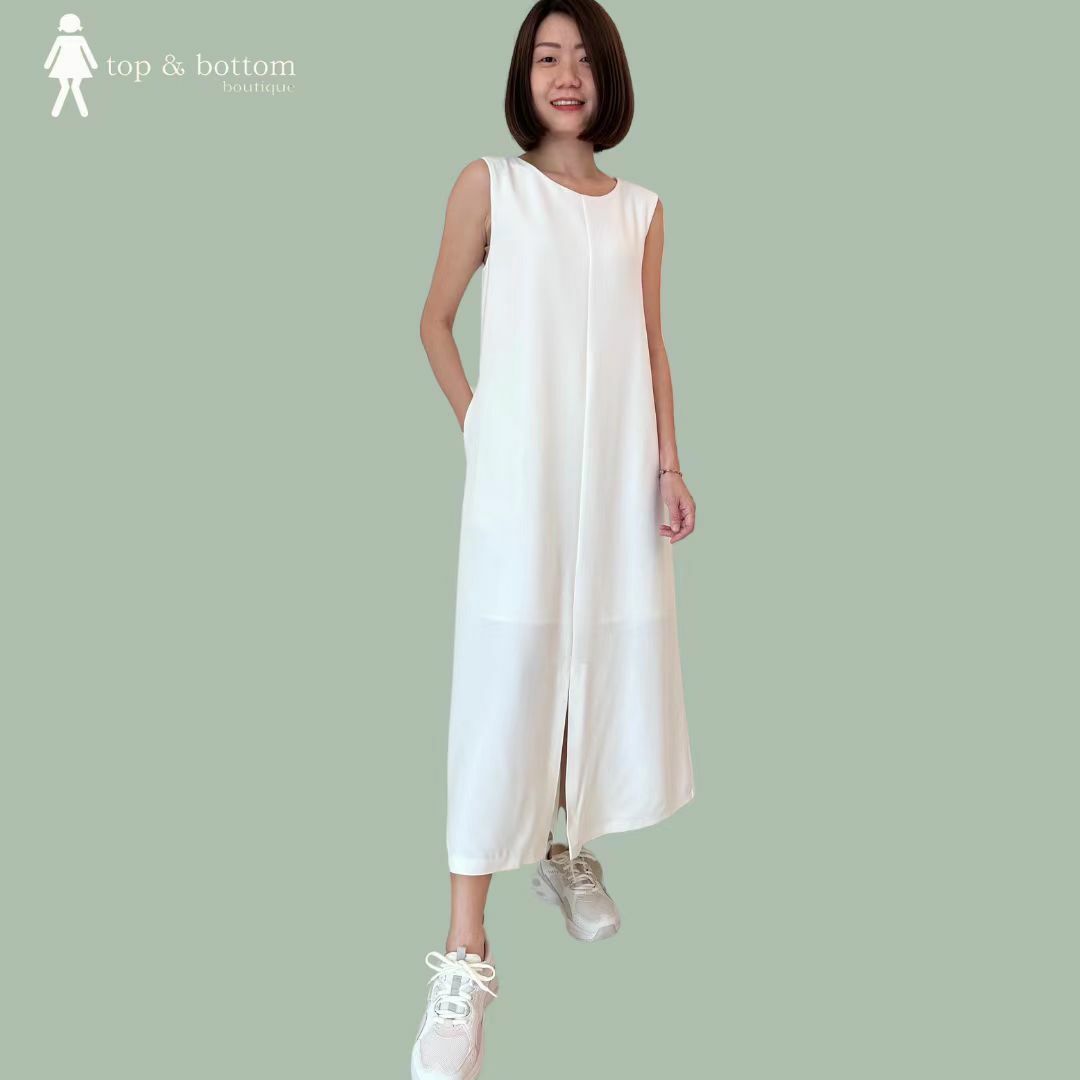 SOLID BELTED SHIFT LONG DRESS