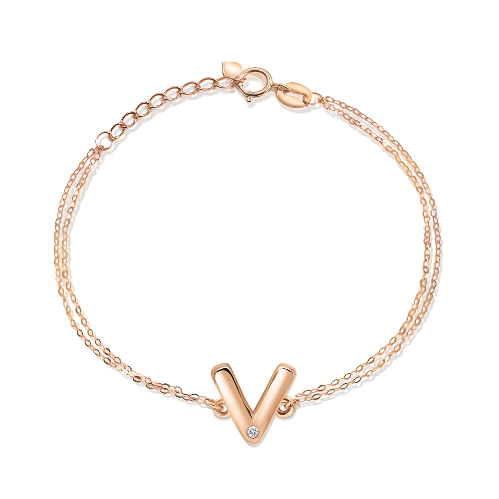 18K玫瑰金V字鑽石手鍊