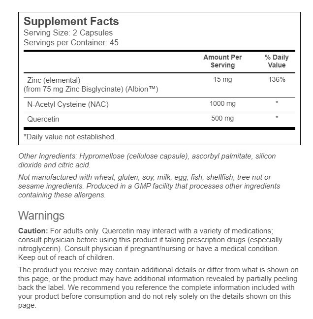 代購 NOW Foods, NAC Quercetin & Zinc, 90 Veg Capsules