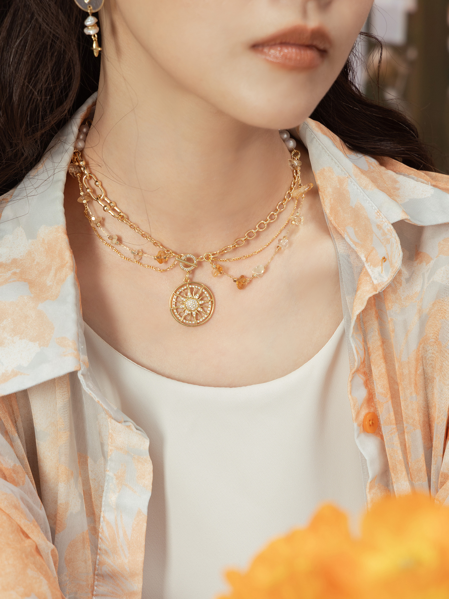 威尼斯之旅。MUCHAT手作14+18KGP黃水晶鋯石太陽項鍊