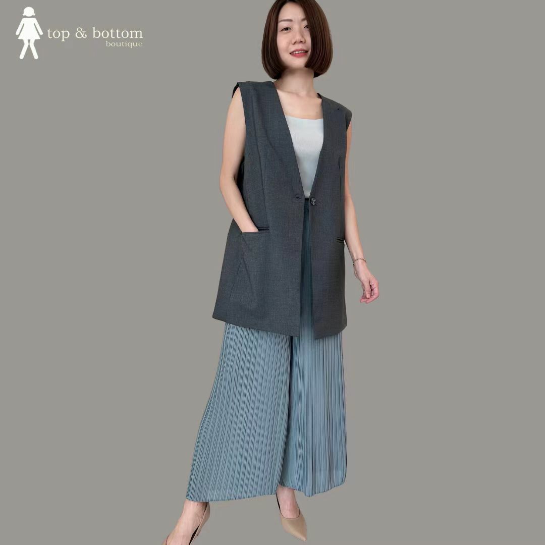 ELASTIC WAIST CHIFFON PLEATED PANT