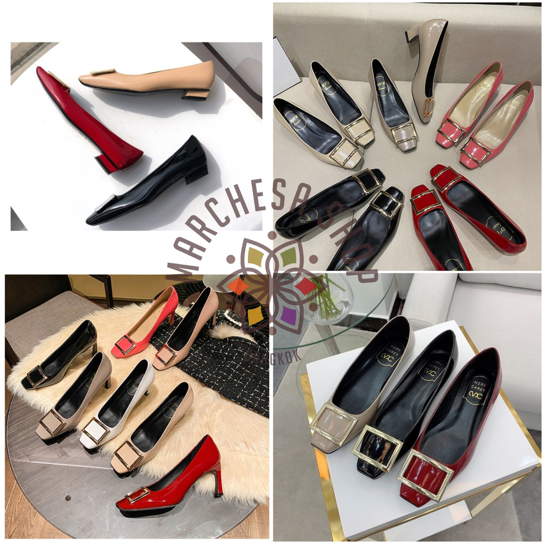 S3126 - 純羊漆皮純色金裝飾高踭/平底鞋 (四種高度)