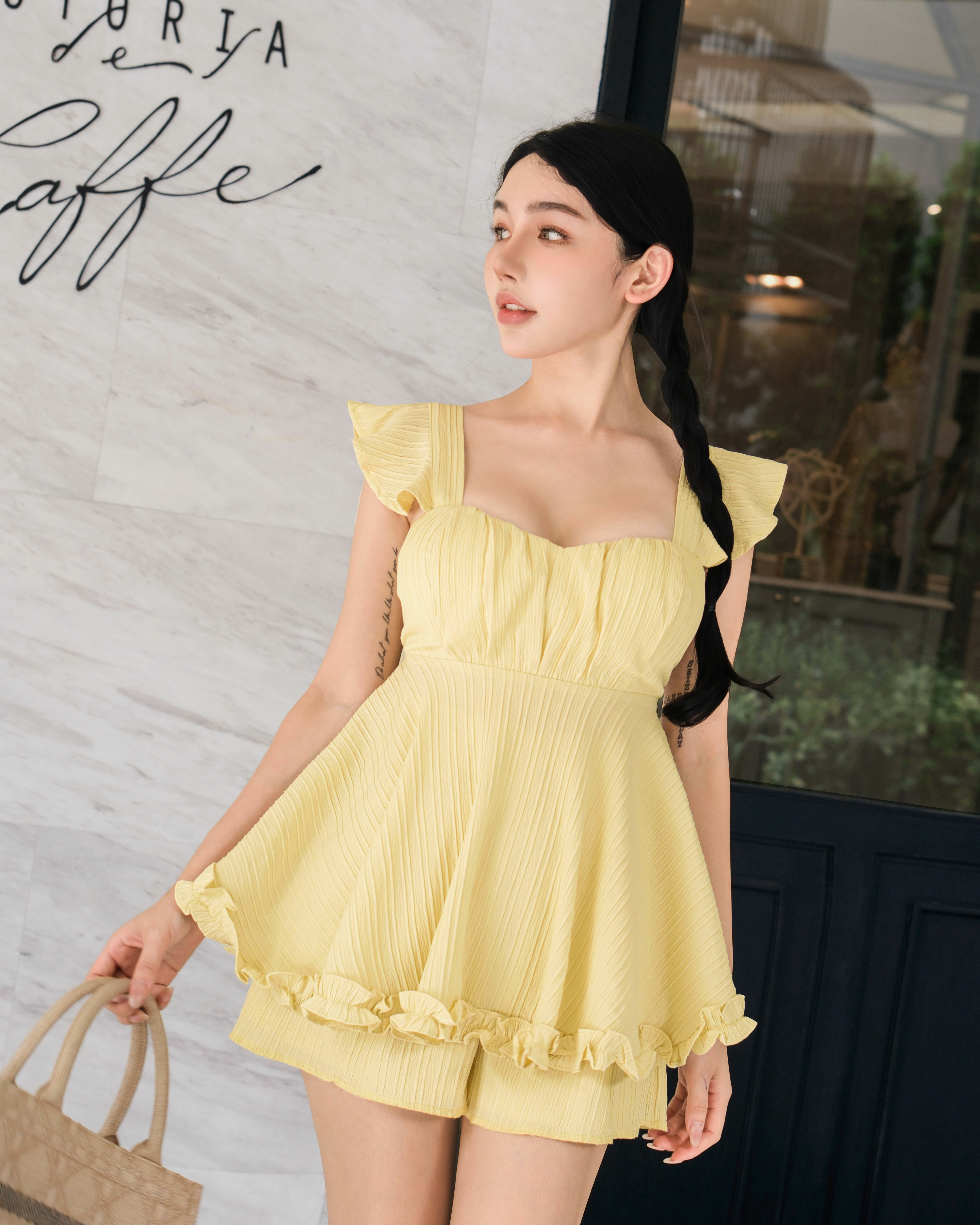 訂製-甜美荷葉捲邊傘襬套裝