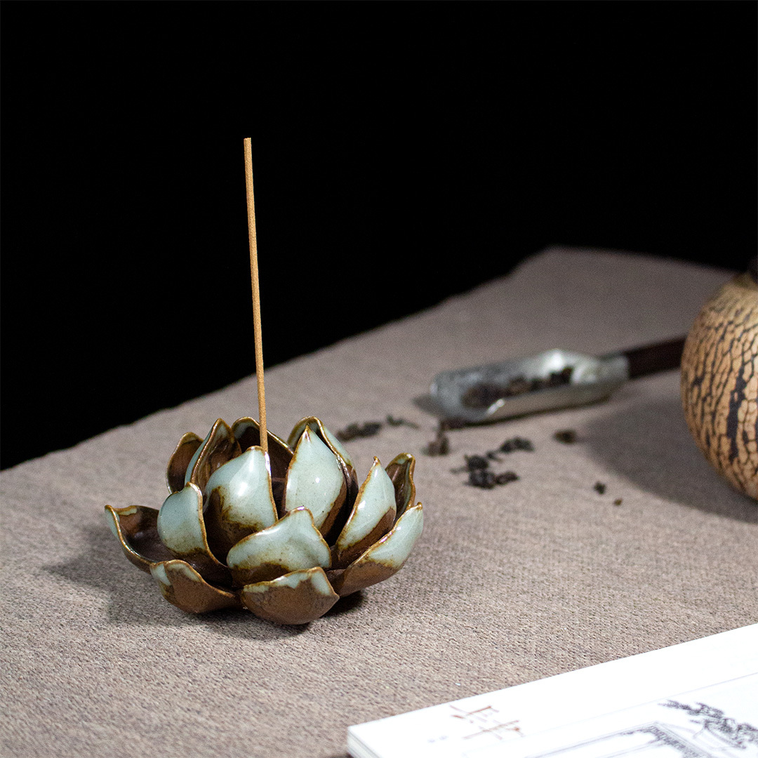手作陶瓷綠蓮花線香座