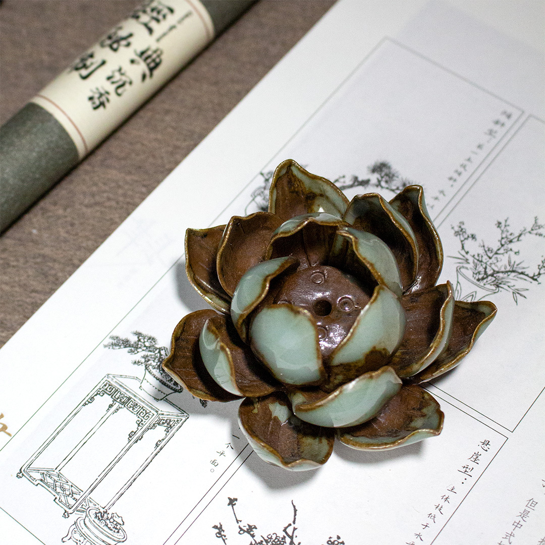 手作陶瓷綠蓮花線香座