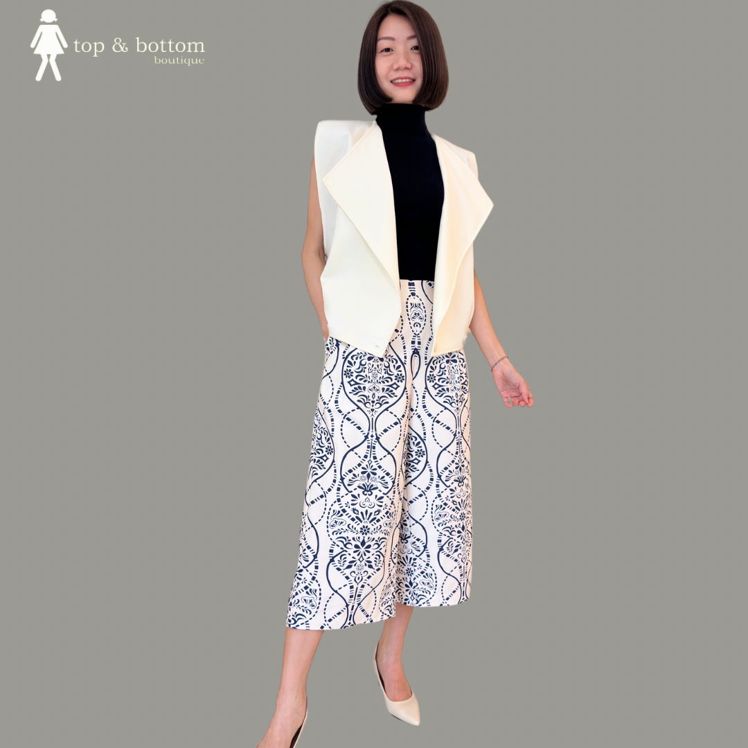 HIGH WAIST MOTIF PRINTED WIDE LEG PANT