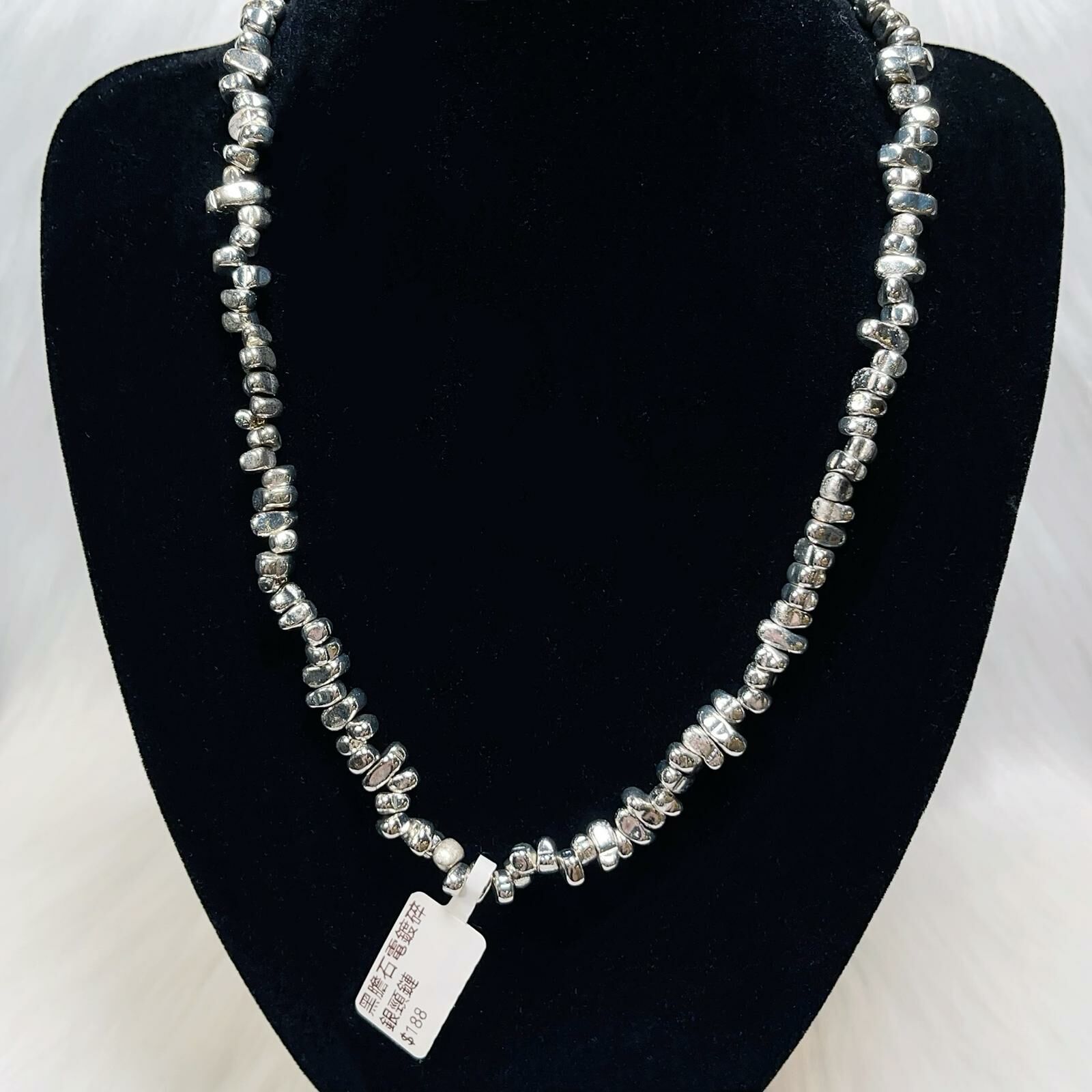 黑膽石電鍍銀碎銀款頸鏈CN726