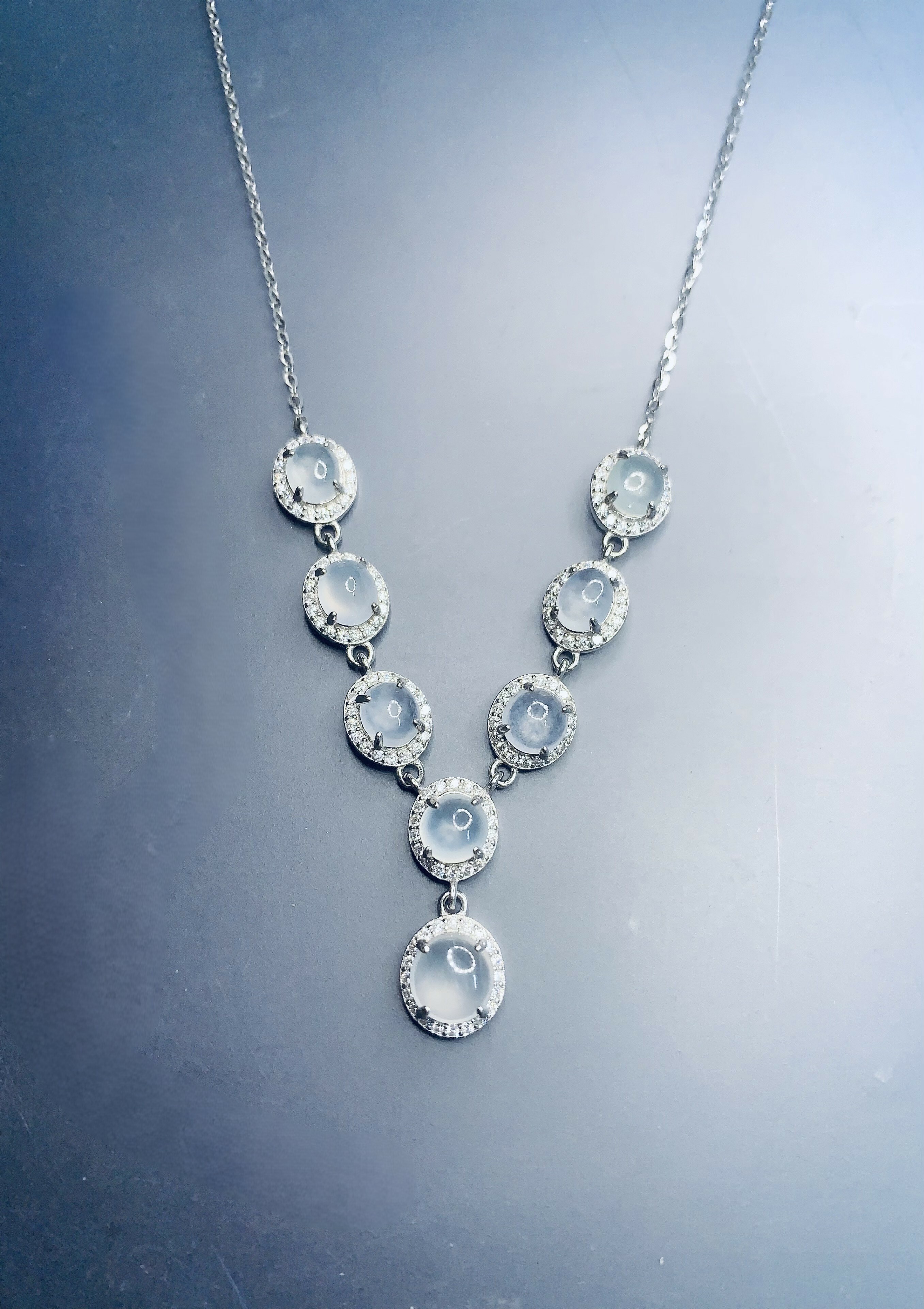 貴氣高雅丨白冰種翡翠銀Y字項鍊