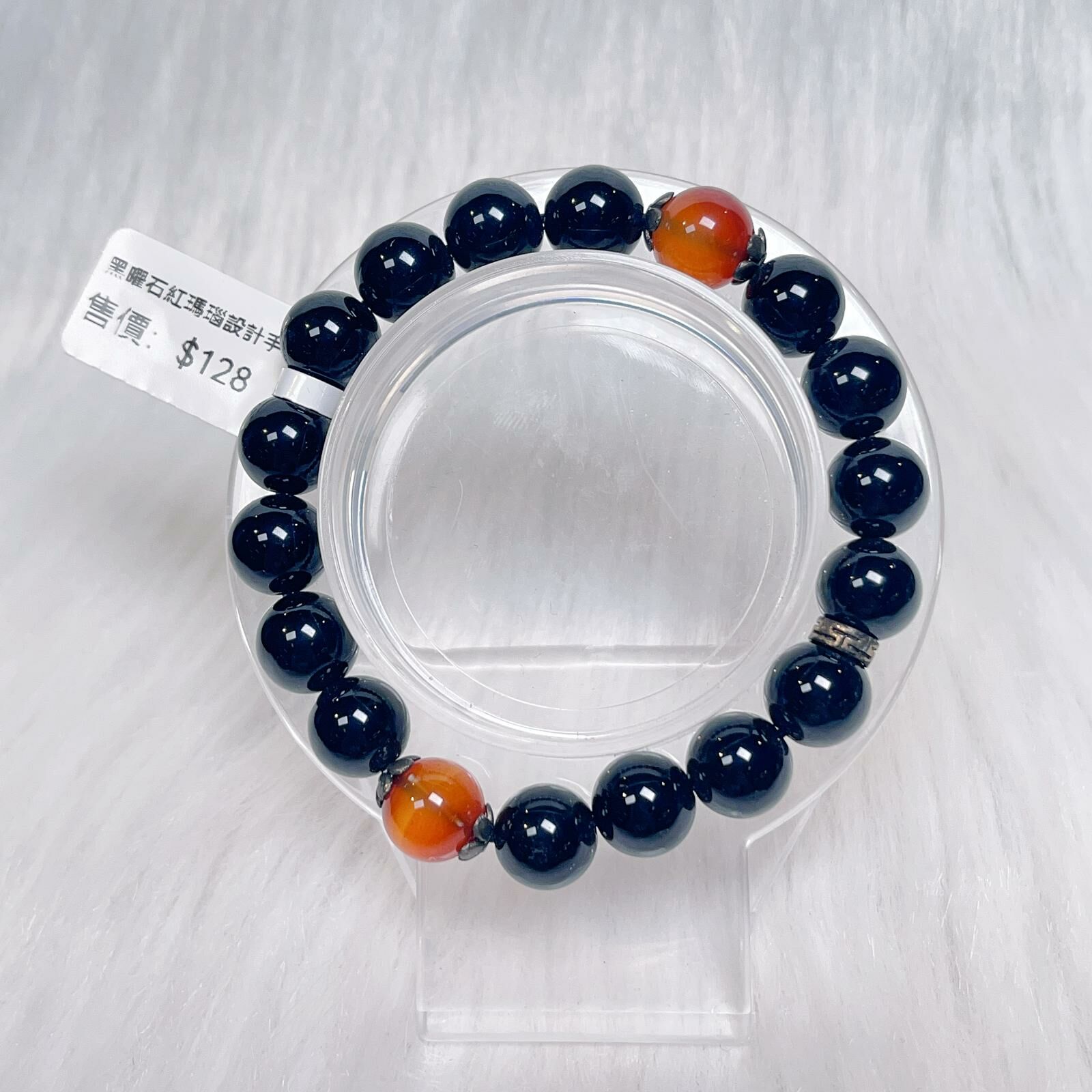 黑曜石紅瑪瑙設計手串 CH1149