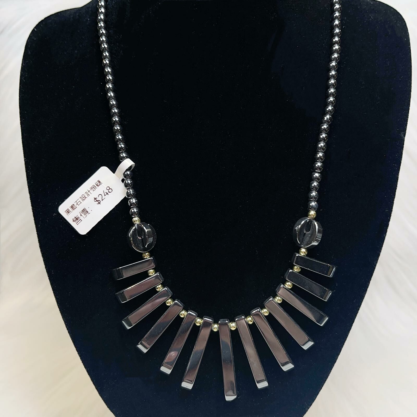 黑膽石長條頸鏈 CN570