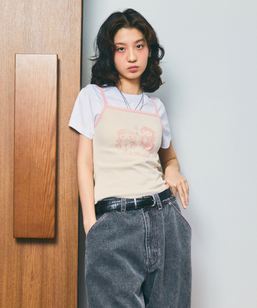 【代購】LMC 女 LOVE MY CAT 復古 貓貓圖案 無袖 背心 0LM24SSV801CRM