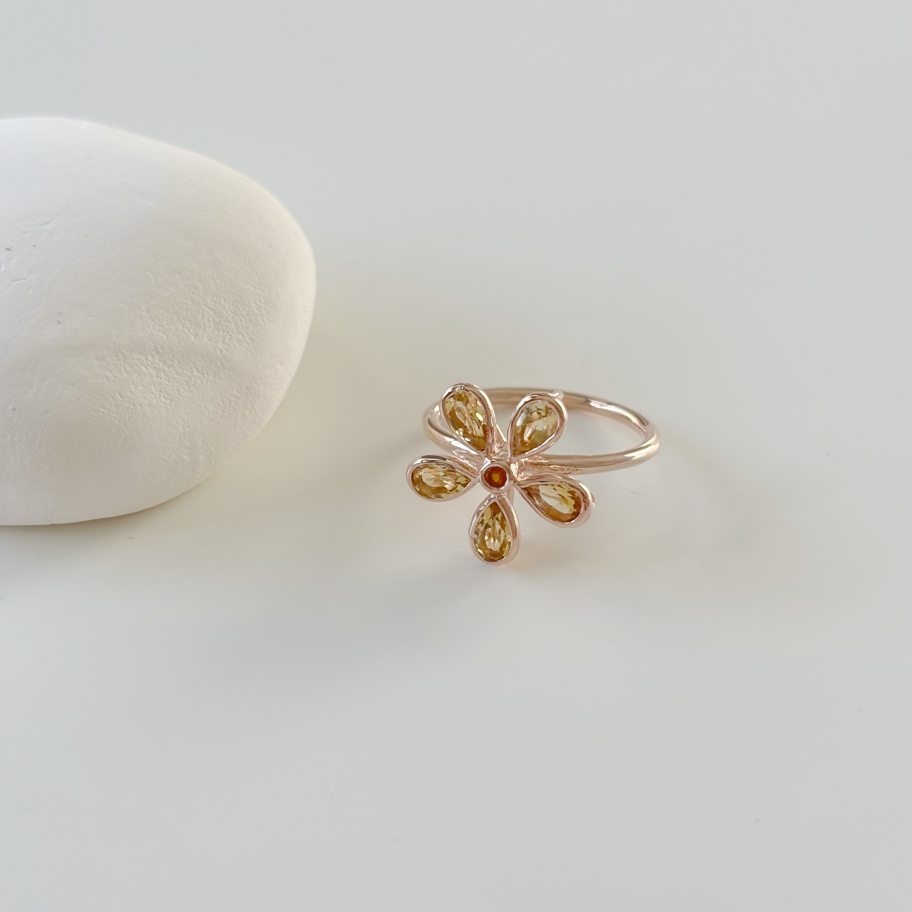 簡約花花黃水晶橘瑪瑙戒指