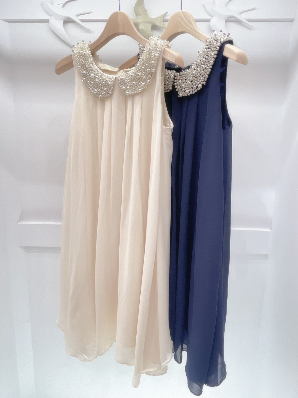 水鑽珍珠領無袖洋裝