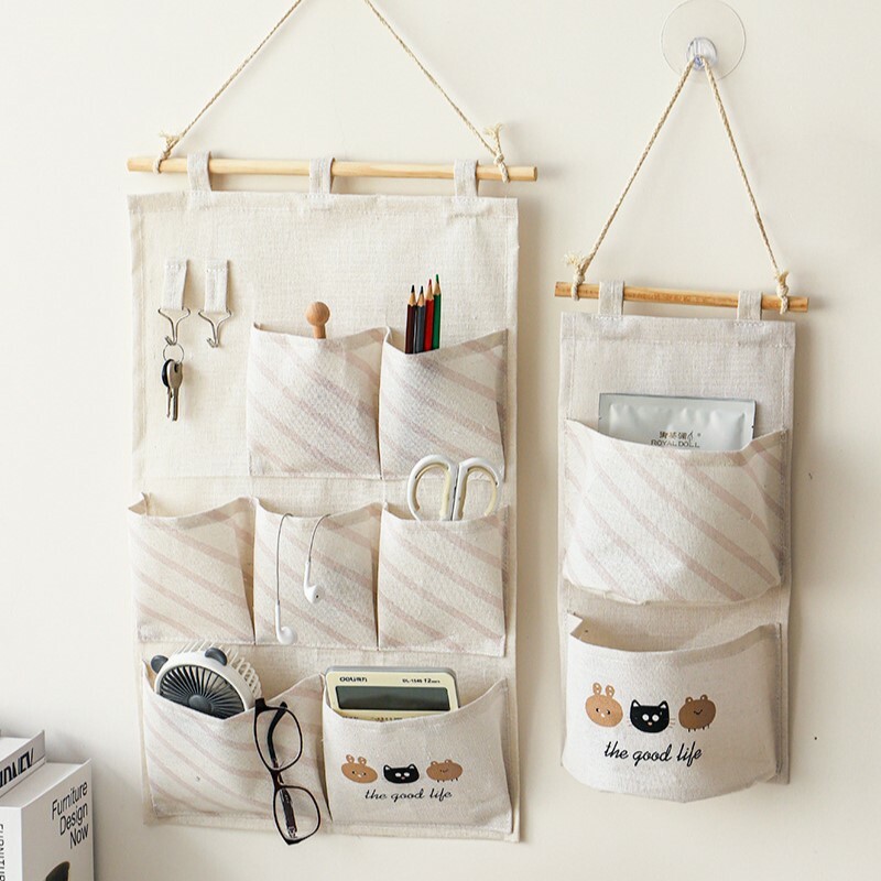 《4470》可愛兔兔棉麻壁掛收納籃