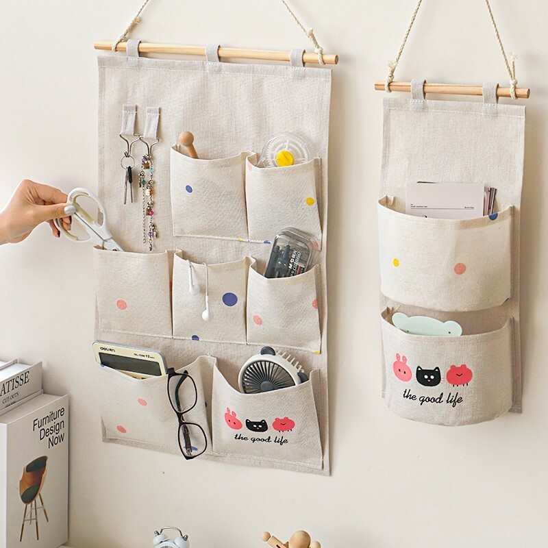 《4470》可愛兔兔棉麻壁掛收納籃