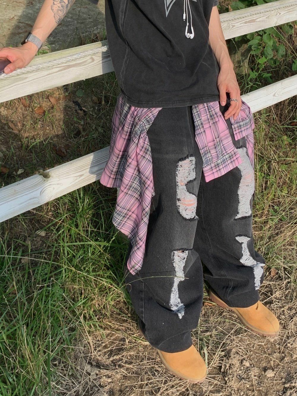 洗水破洞鬆身牛仔褲 P2862