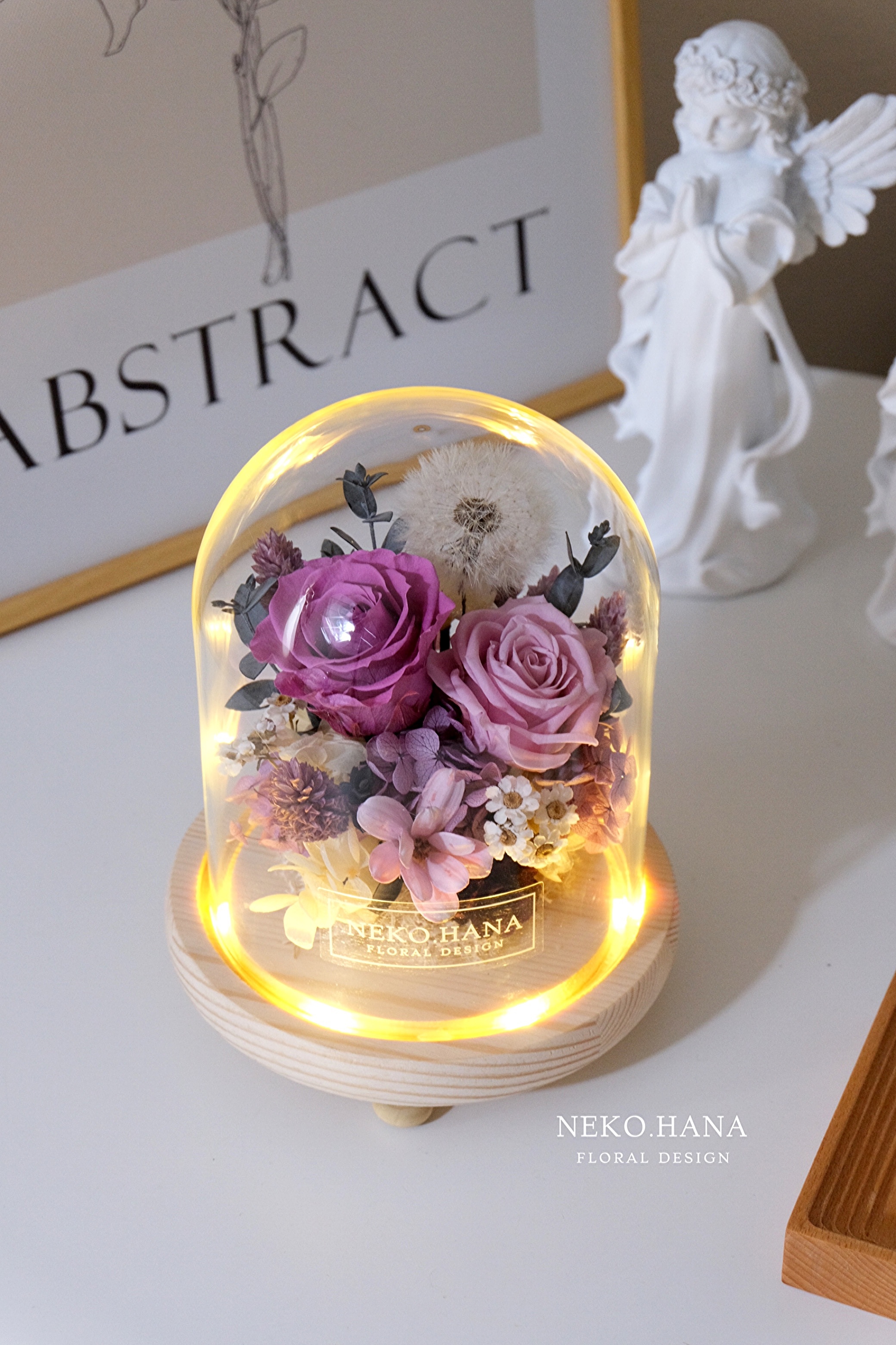 粉紫玫瑰永生蒲公英夜燈