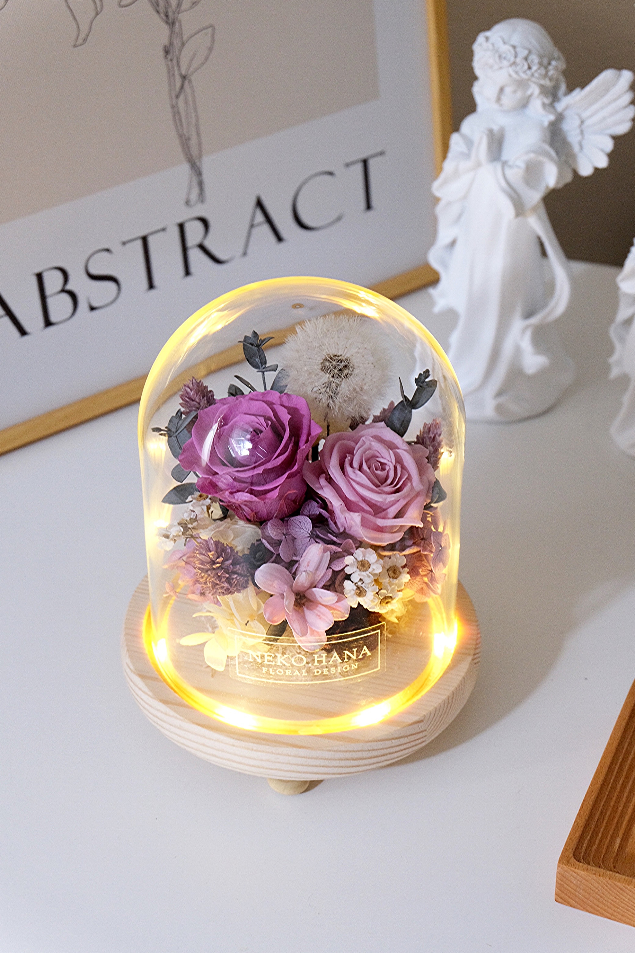 粉紫玫瑰永生蒲公英夜燈