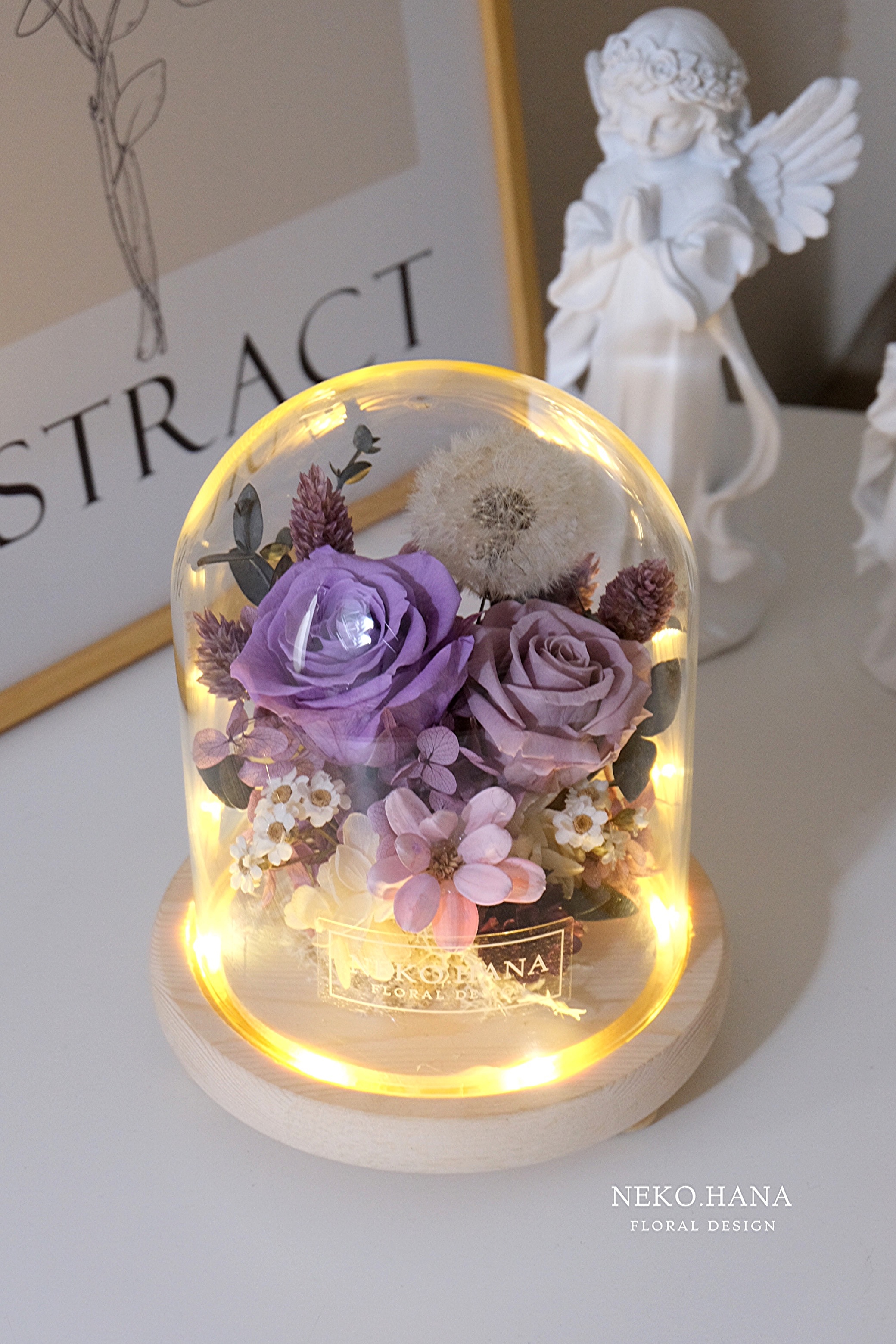 淡紫玫瑰永生蒲公英夜燈