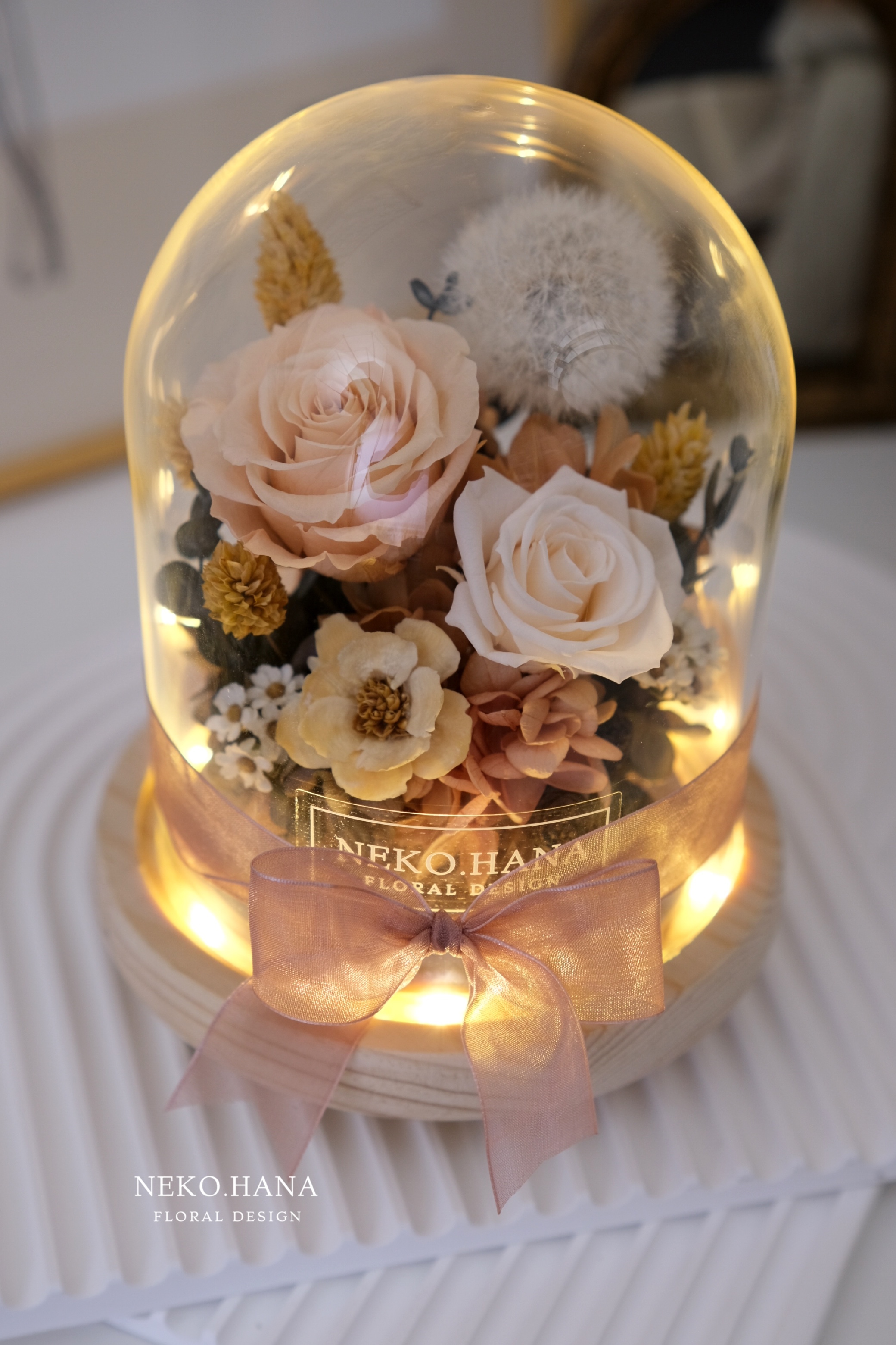 香檳玫瑰永生蒲公英夜燈