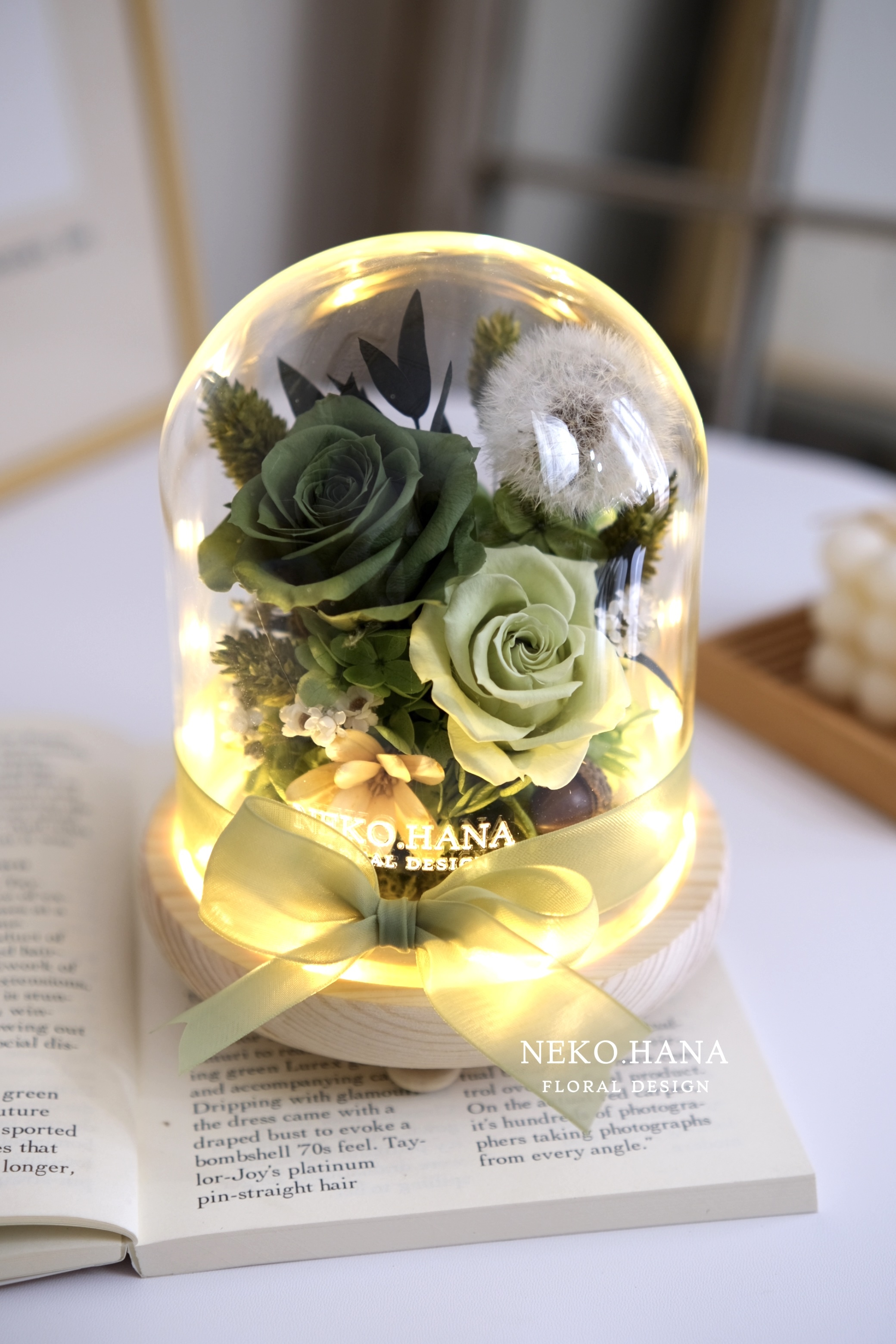 綠玫瑰永生蒲公英夜燈