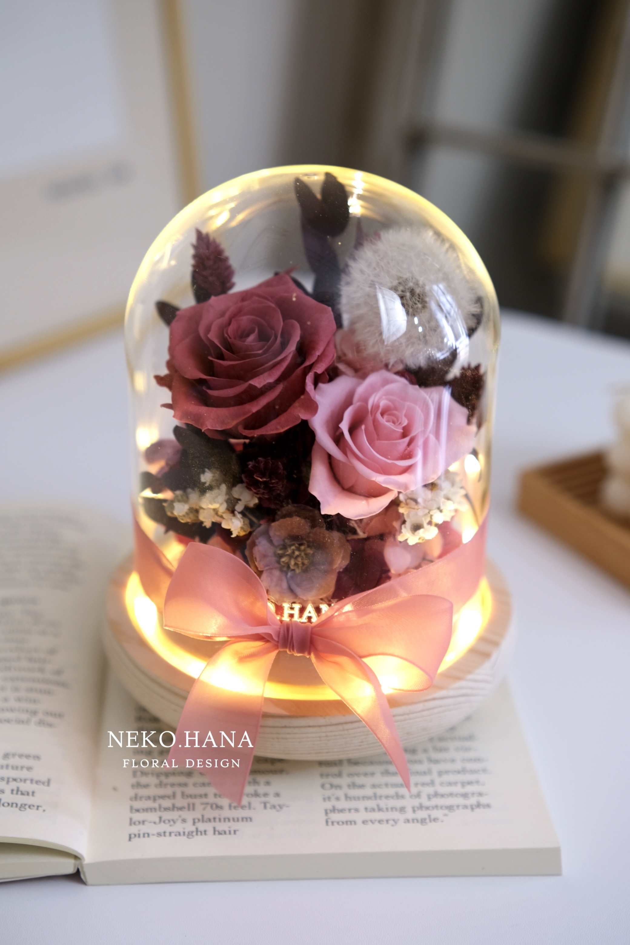 胭粉玫瑰永生蒲公英夜燈